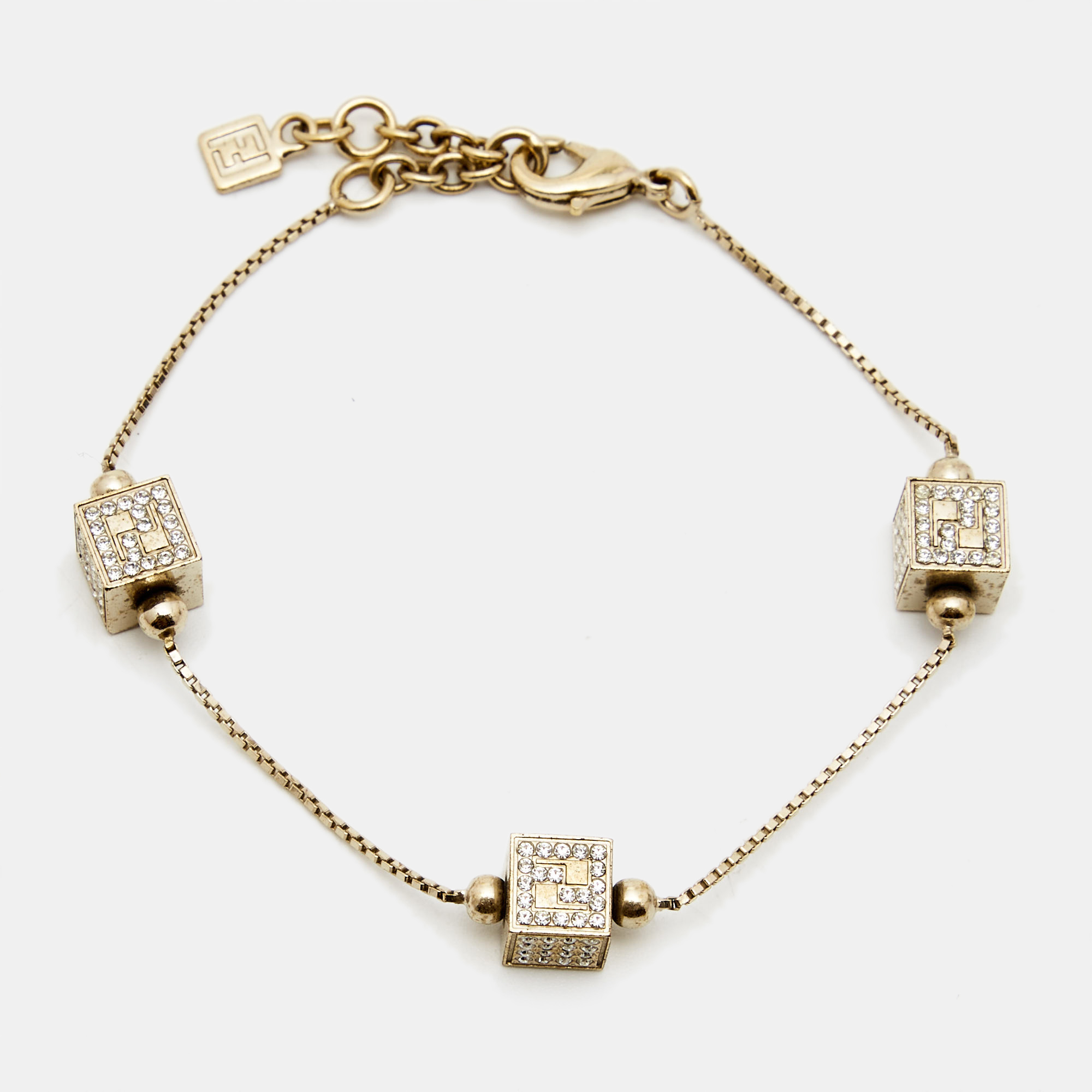 

Fendi Crystal Cube Station Gold Tone Bracelet