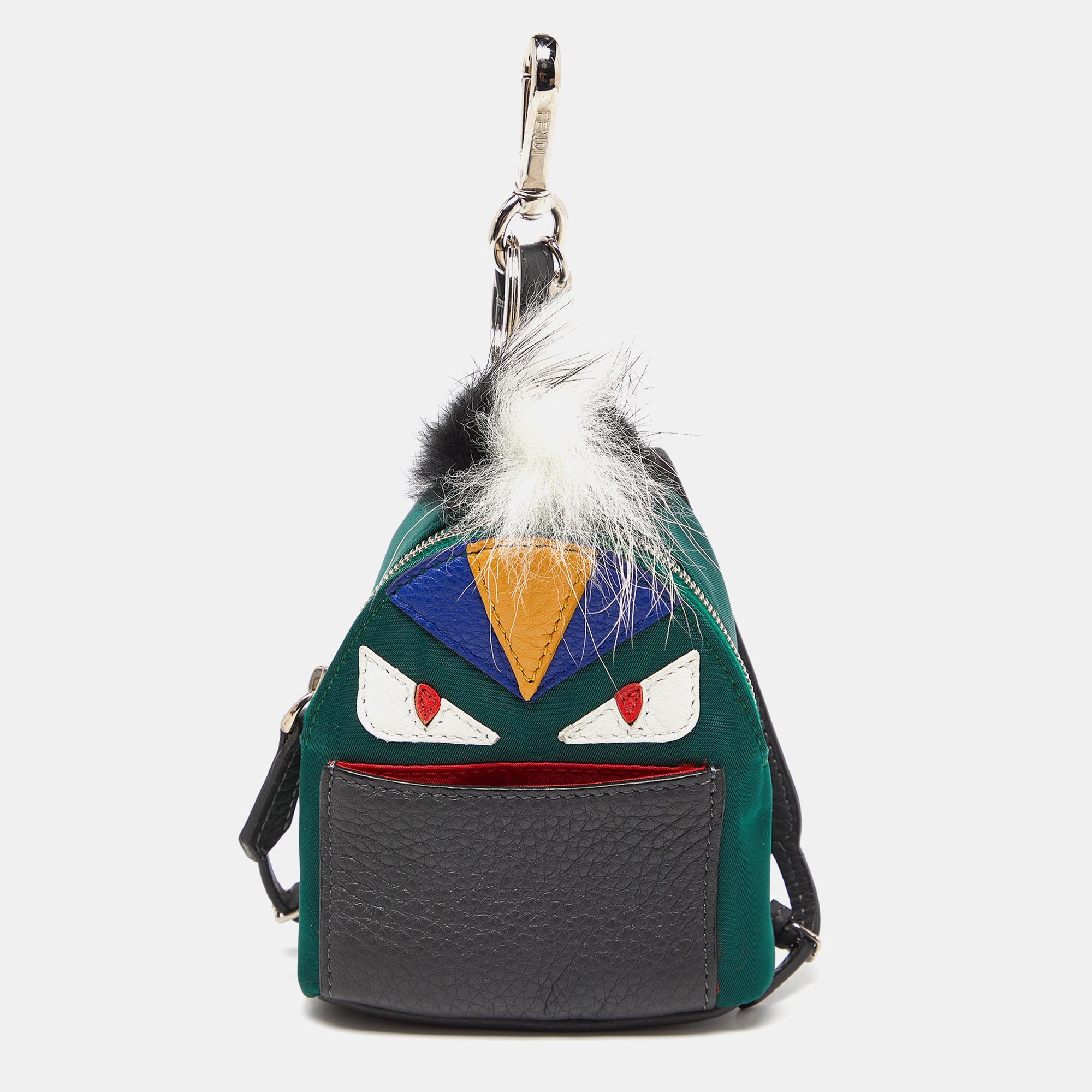 Pre-owned Fendi Multicolor Leather Fur And Nylon Micro Monster Backpack Bag Charm