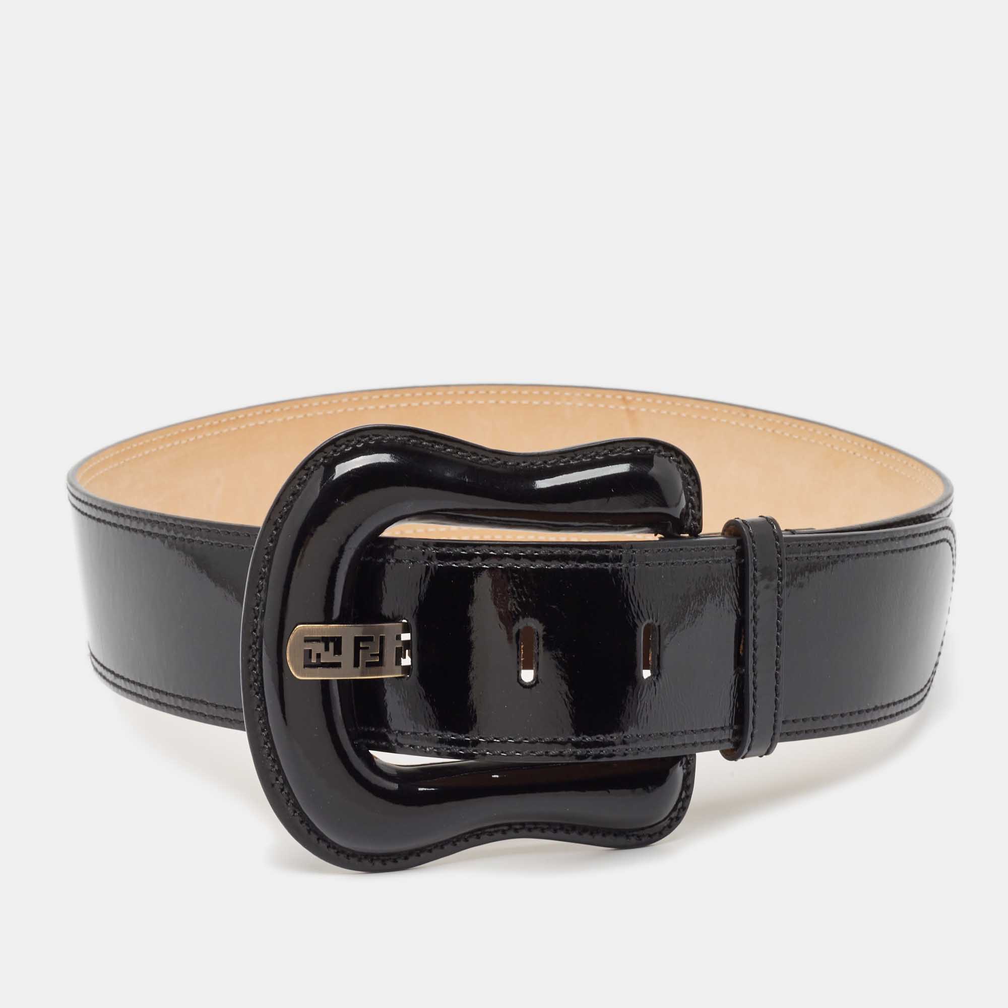 

Fendi Black Patent Leather Wide Buckle Belt
