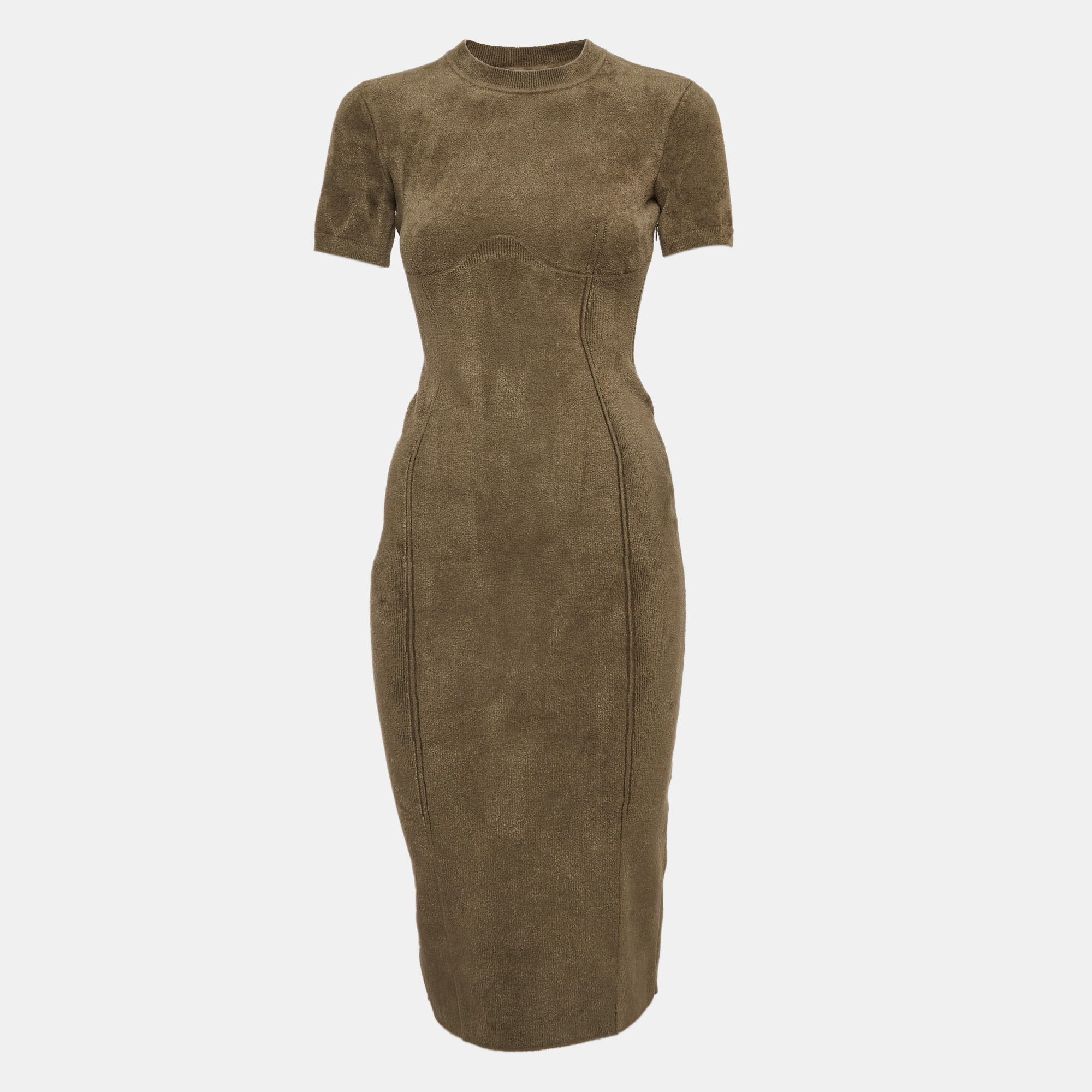 

Fendi x Skims Green Velvet Knit Bodycon Midi Dress S