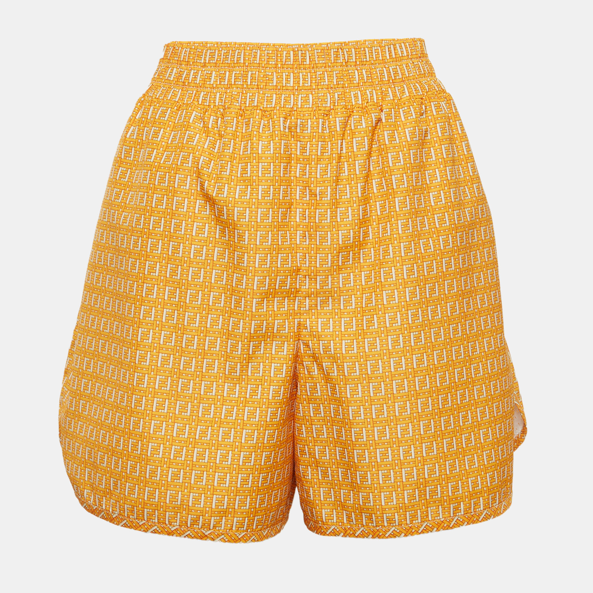 Pre-owned Fendi Yellow Ff Print Synthetic Gym Shorts L