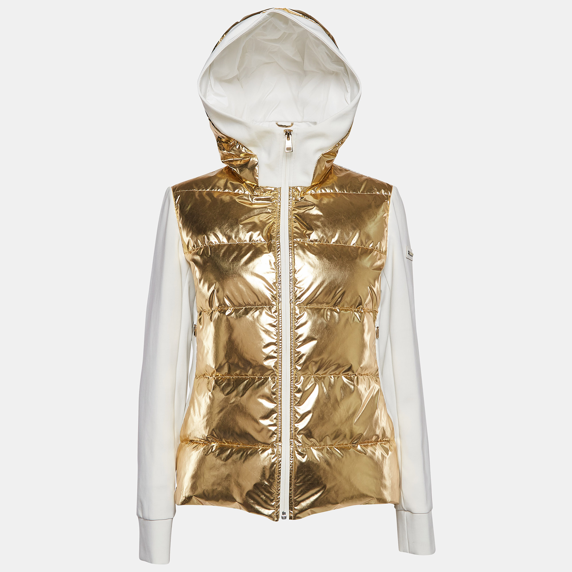 

Fendi Gold/White Synthetic & Jersey Quilted Down Hoodie Jacket M