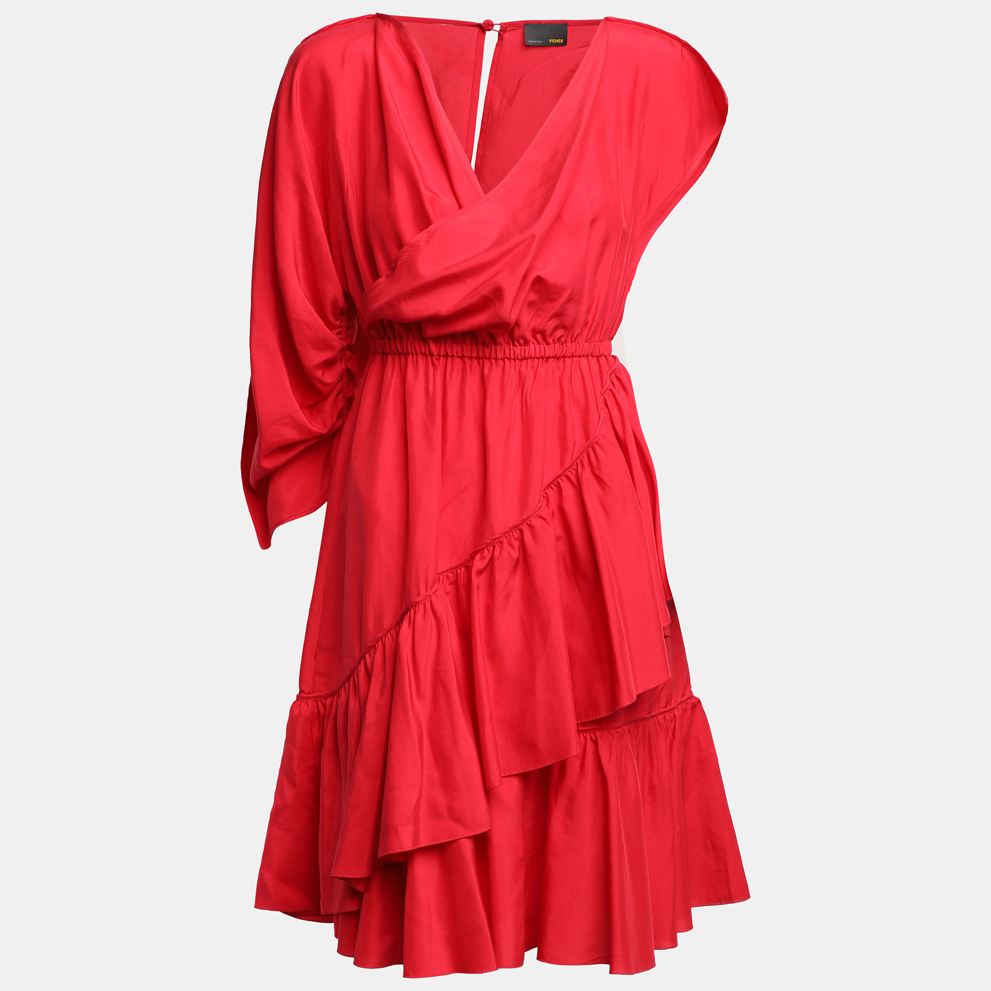 

Fendi Red Silk Ruffled Midi Dress S