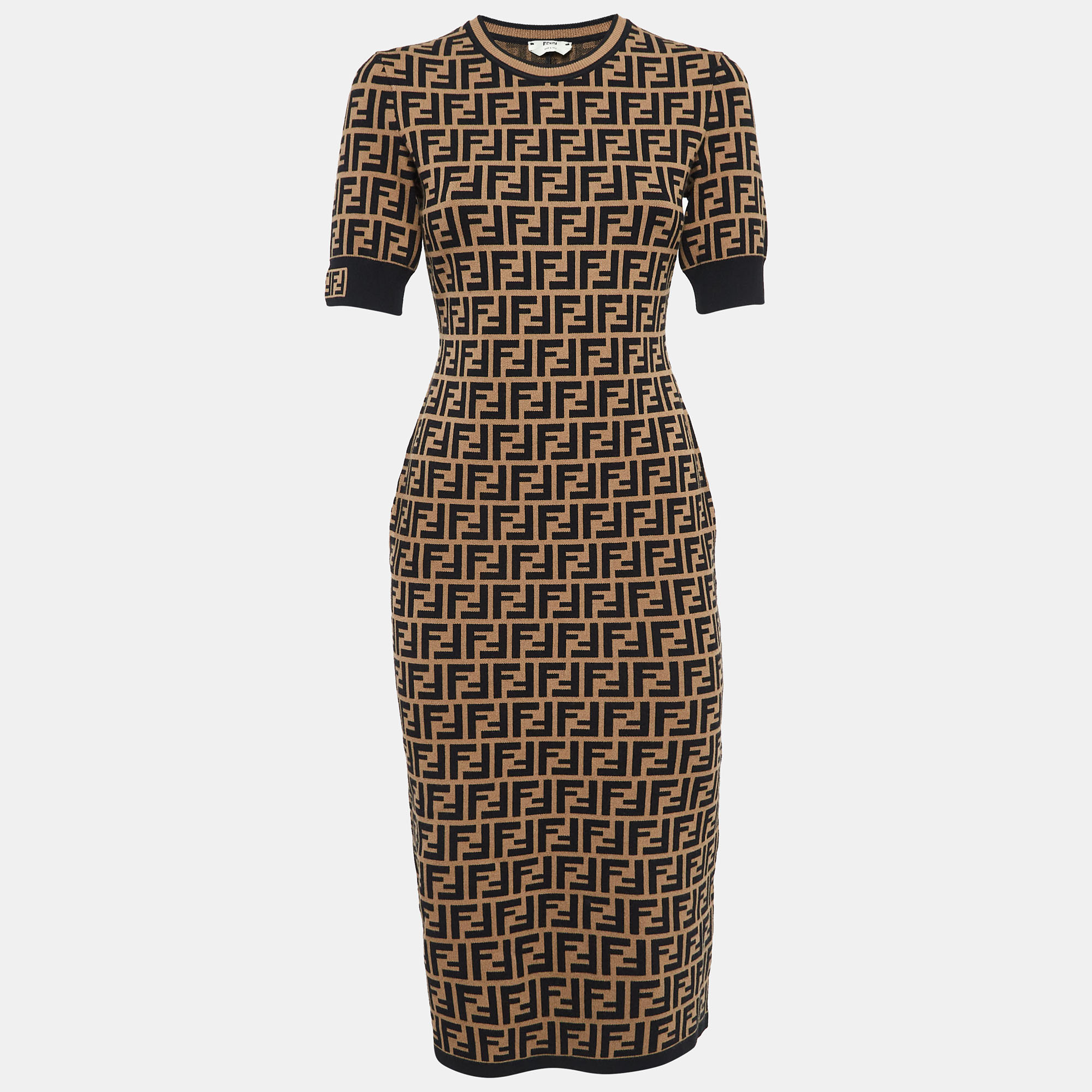 

Fendi Brown FF Logo Patterned Knit Short Dress M