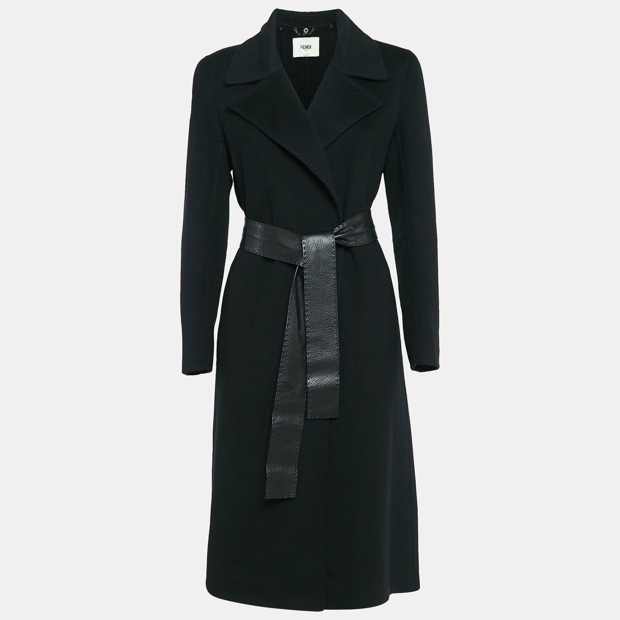 

Fendi Black Cashmere Belted Long Coat S