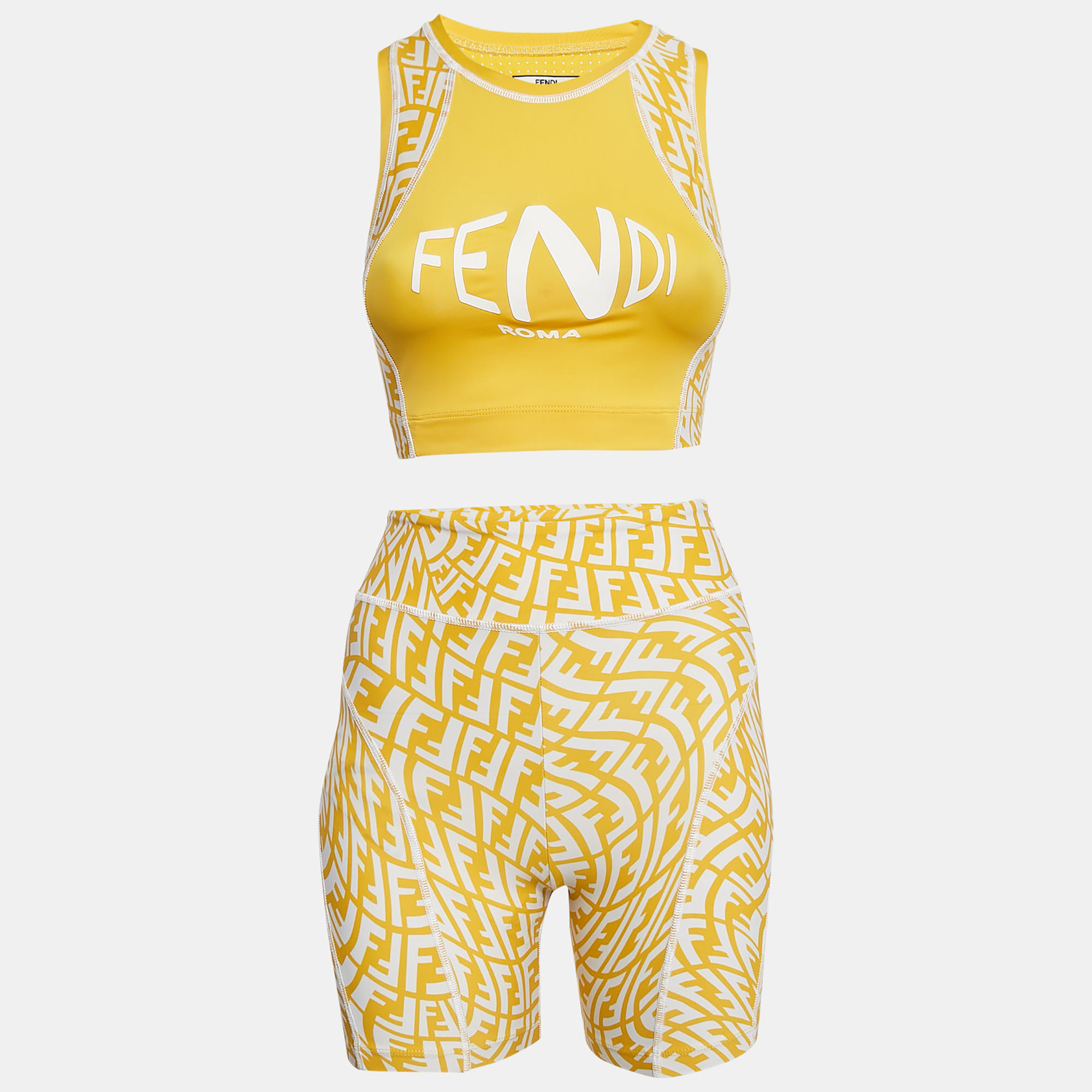 

Fendi Yellow FF Vertigo Print Jersey Active Wear Set S