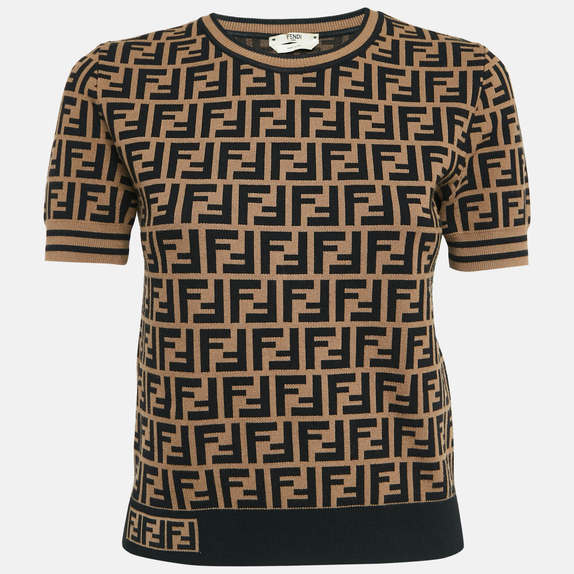 

Fendi Black & Brown Zucca Monogram Knit Short Sleeve Pullover S