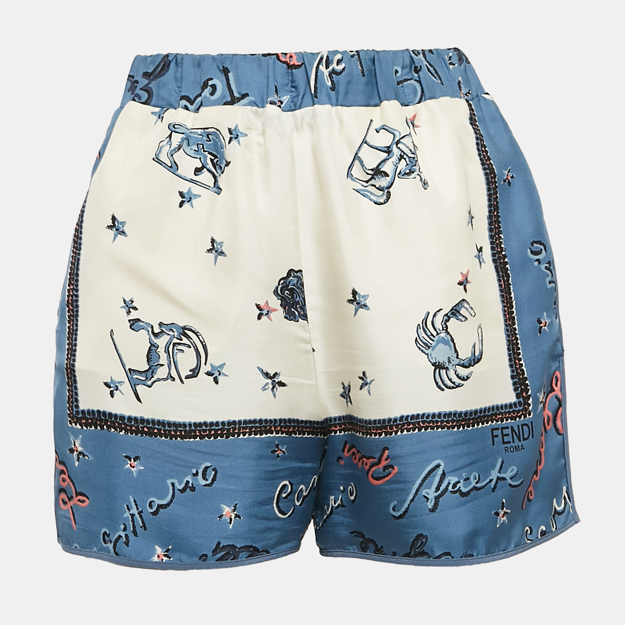 

Fendi Blue/White Astrology Print Silk Shorts S