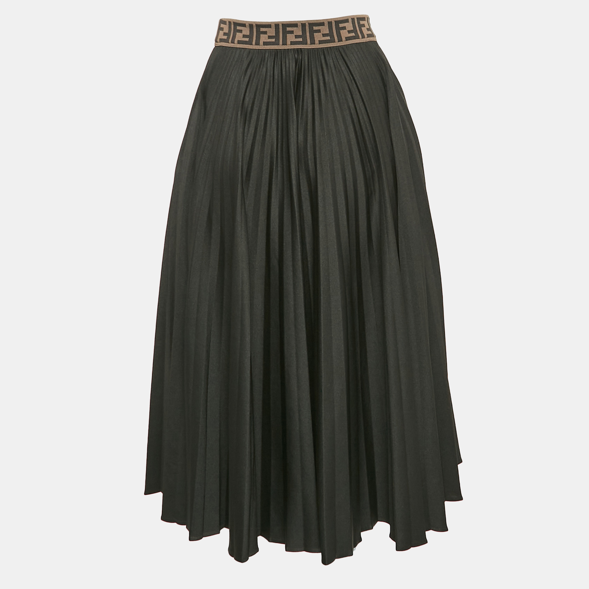 

Fendi Black Zucca Trim Waistband Jersey Pleated Midi Skirt S