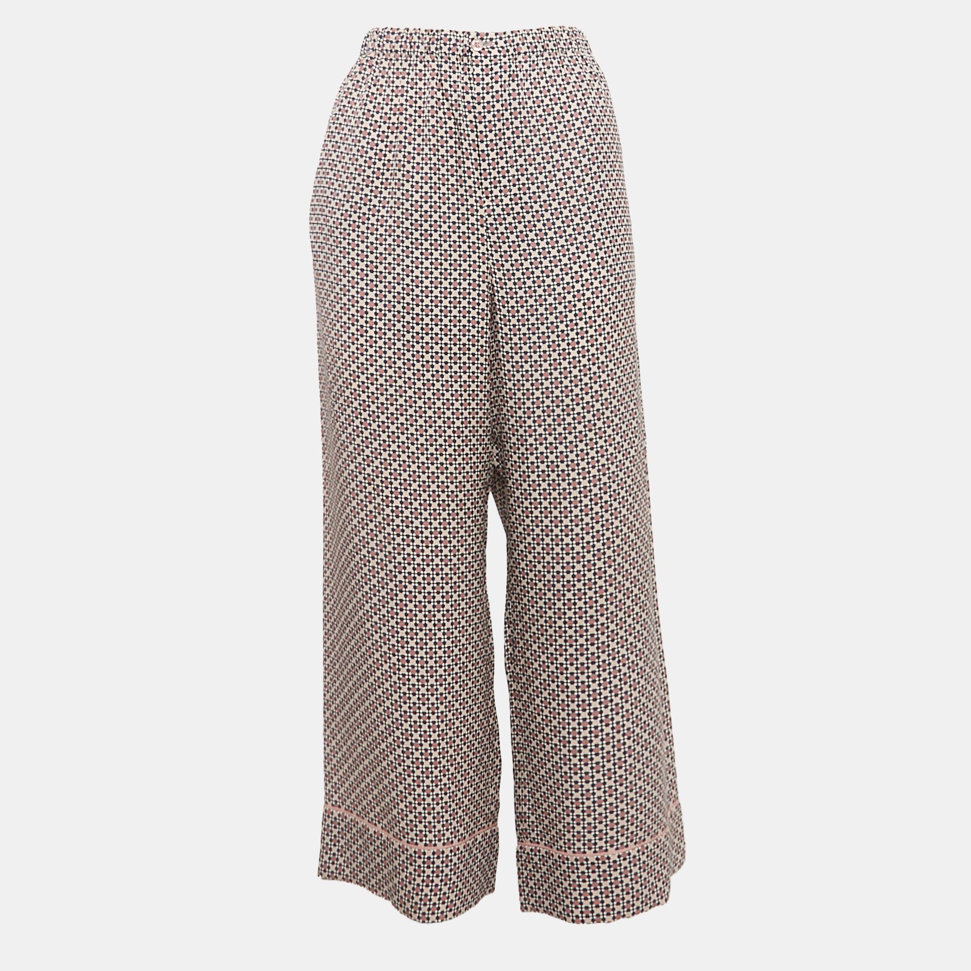 

Fendi Pink/ Blue Printed Silk Straight Leg Trousers M