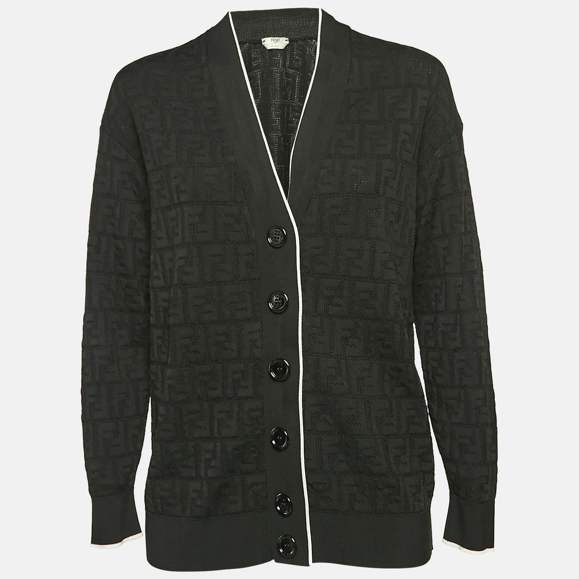 

Fendi Black Zucca Jacquard Stretch Knit Button Front Cardigan M