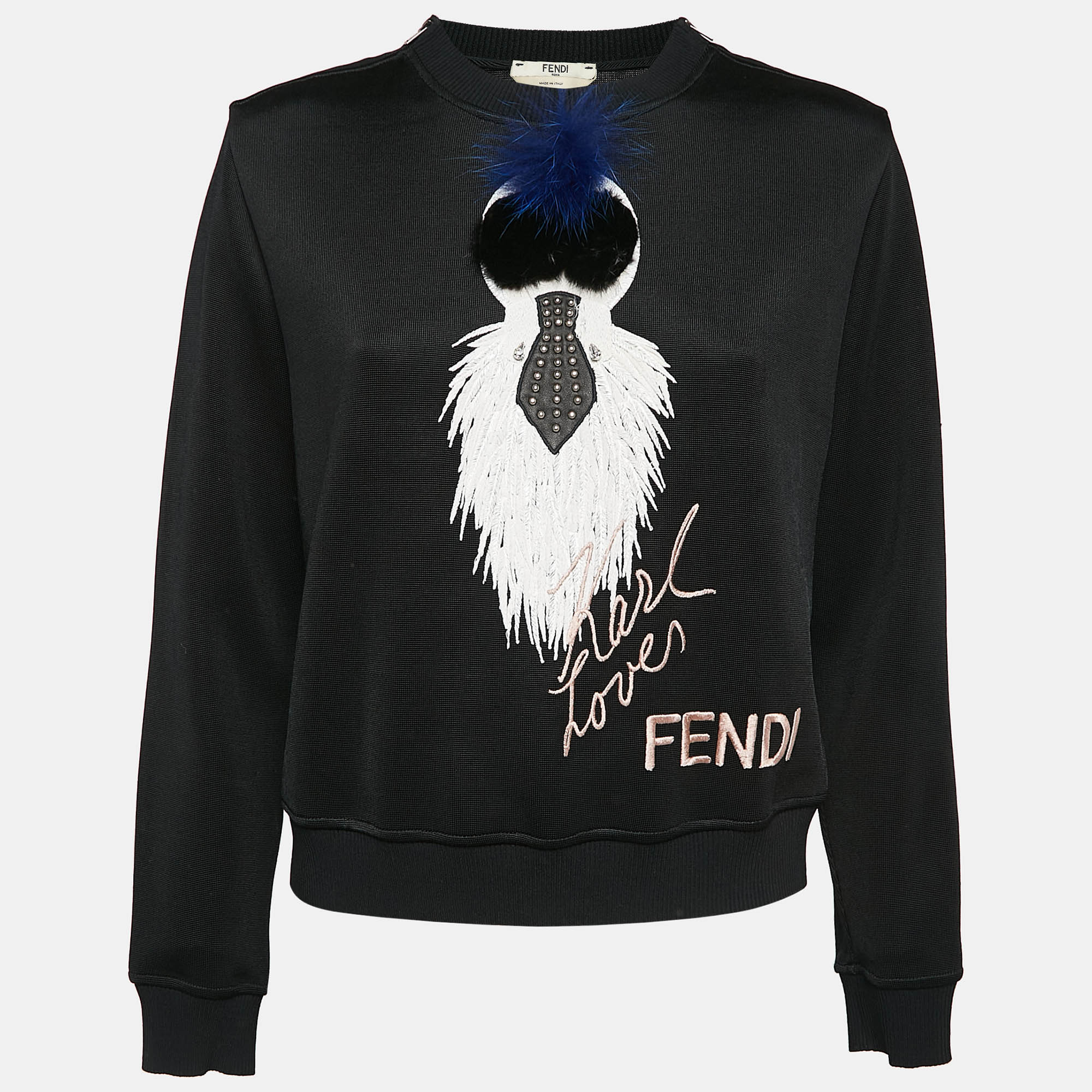 

Fendi Black Karlito Fur Trim Stretch Knit Sweatshirt S