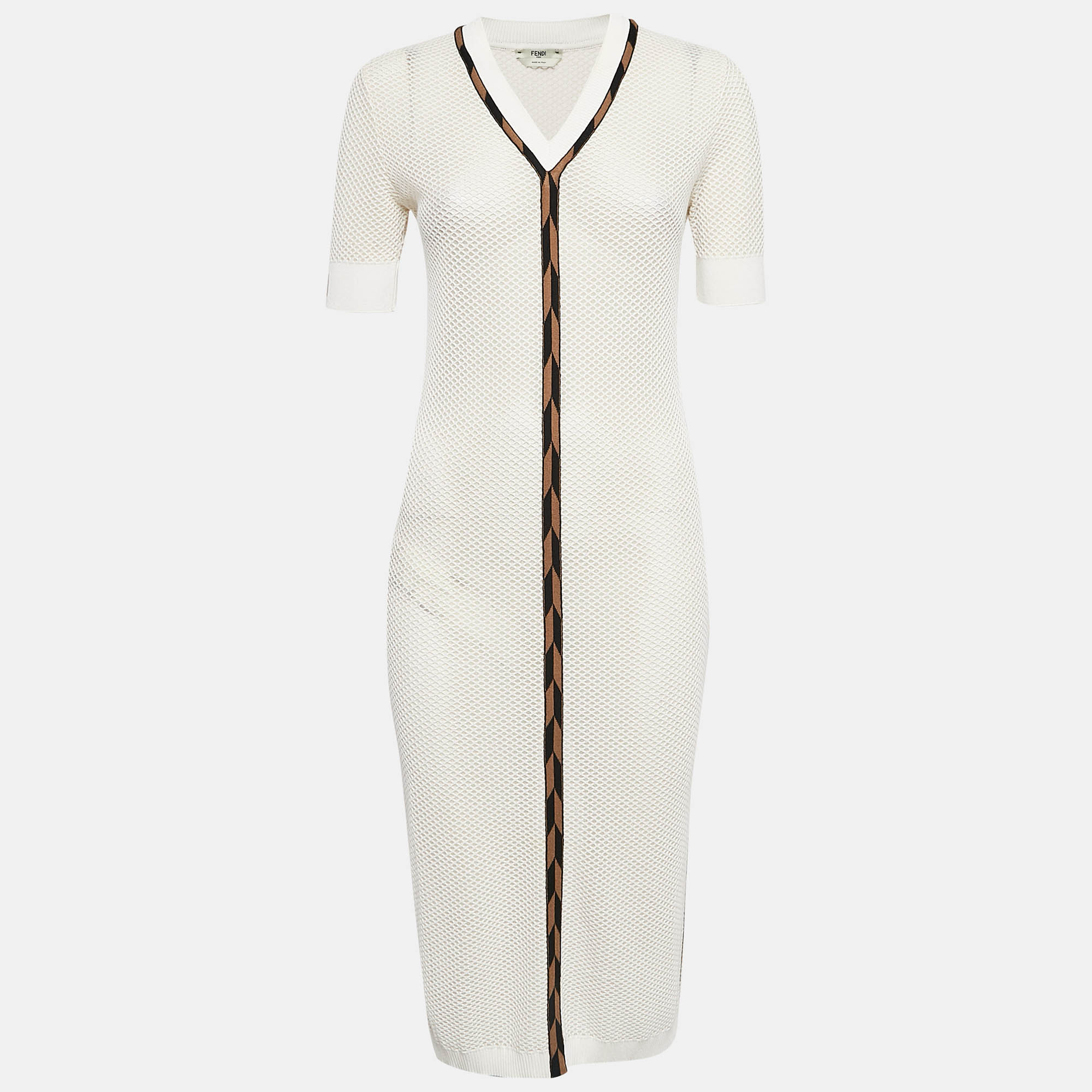 

Fendi Off-White Mesh Sheer Midi Dress M