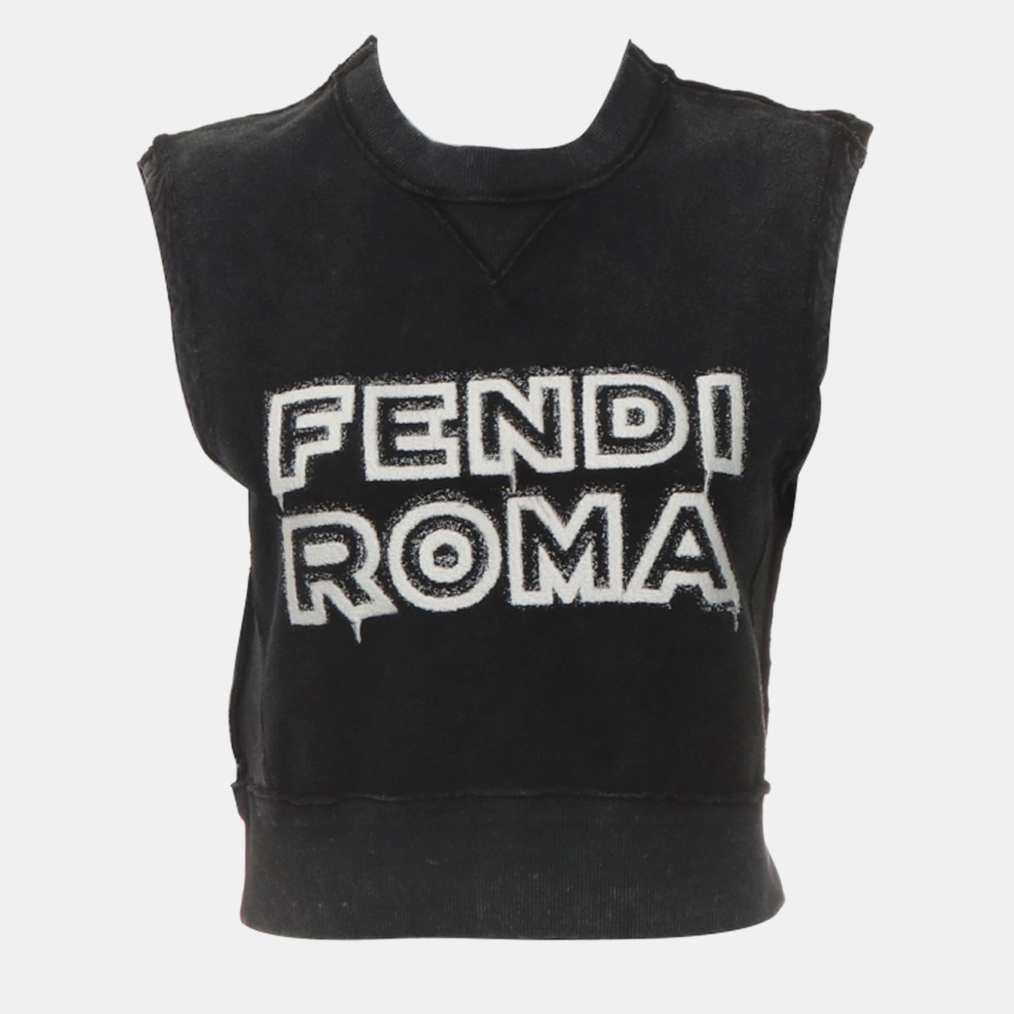 

Fendi by Marc Jacobs Grey Cotton, Elastane Sleeveless Distressed Crop Top, Black