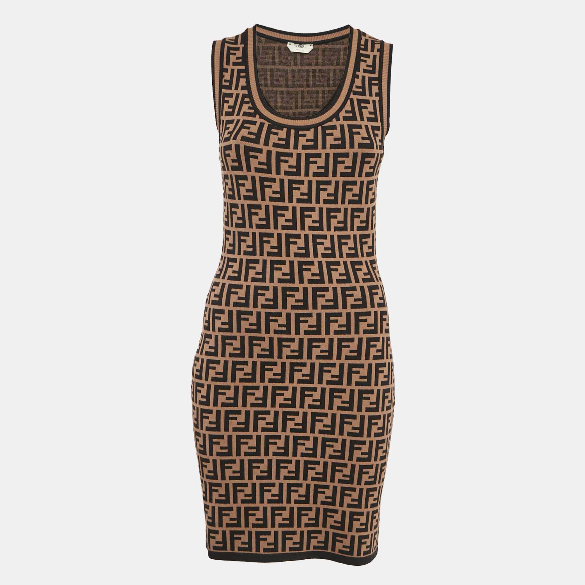 

Fendi Brown Zucca Jacquard Knit Sleeveless Bodycon Dress S