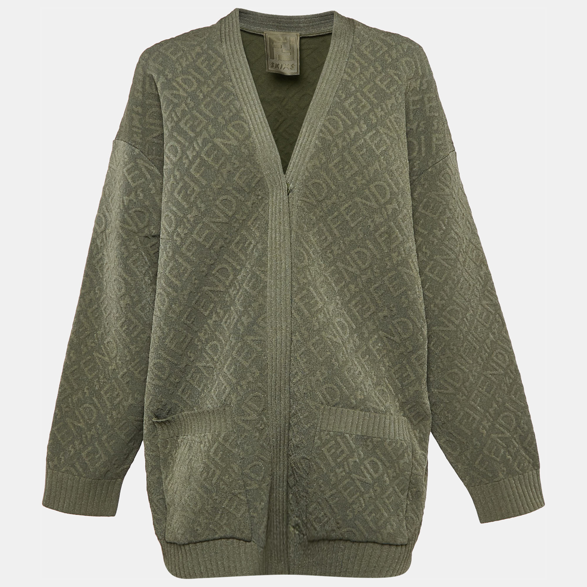 

Fendi X Skims Monogram Jacquard Stretch Knit Buttoned Cardigan M, Green