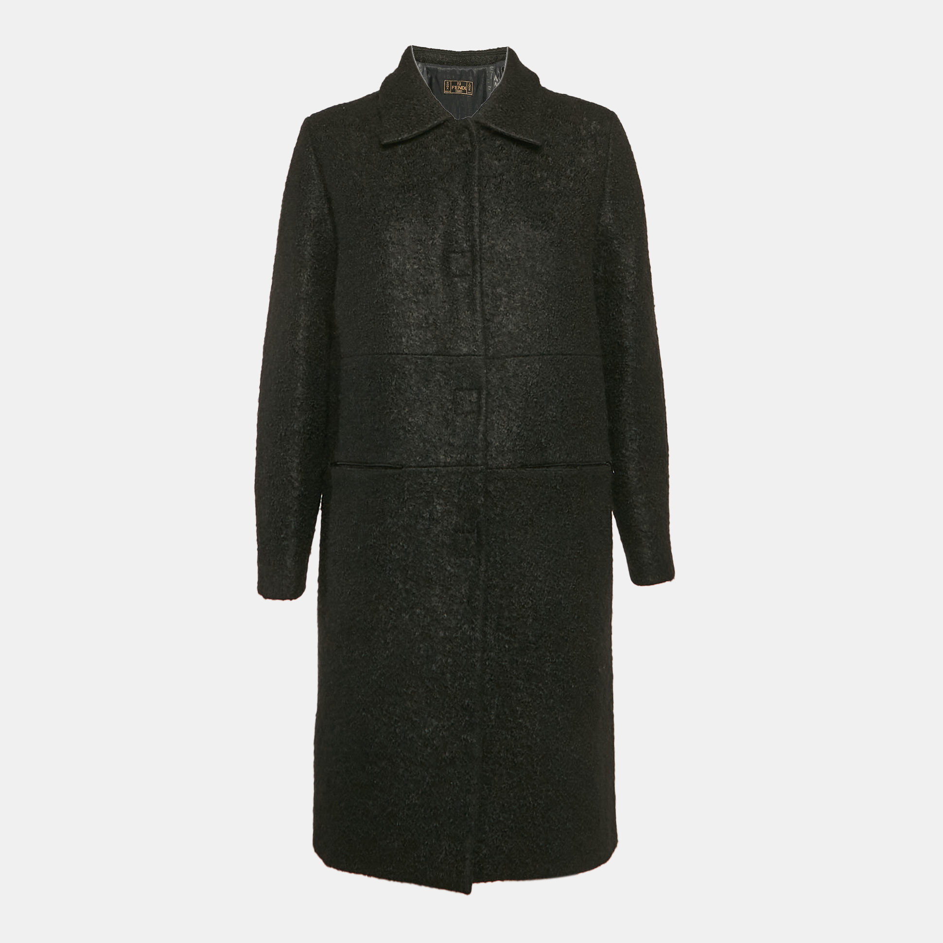 

Fendi Black Shearling Velcro Closure Mid-Length Coat M