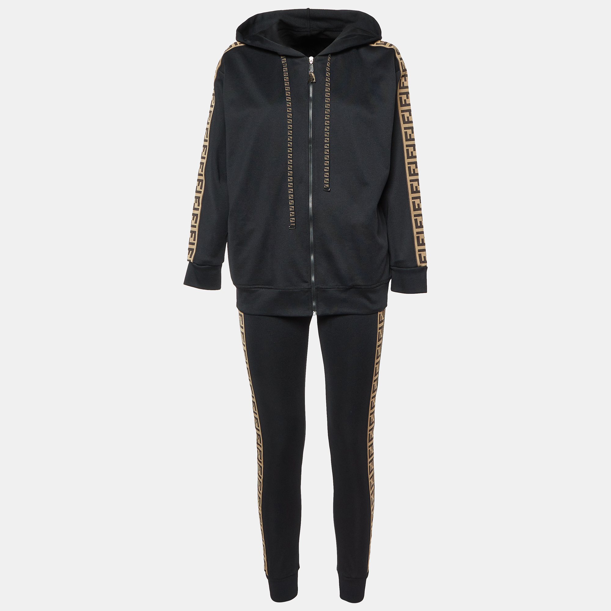 

Fendi Black Jersey FF Logo Trim Track Suit XS/S