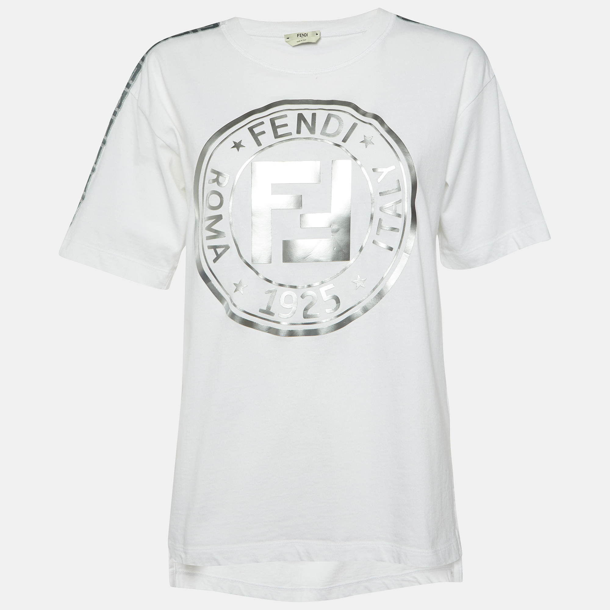 

Fendi White Embossed Logo Print Cotton Crew Neck T-Shirt S