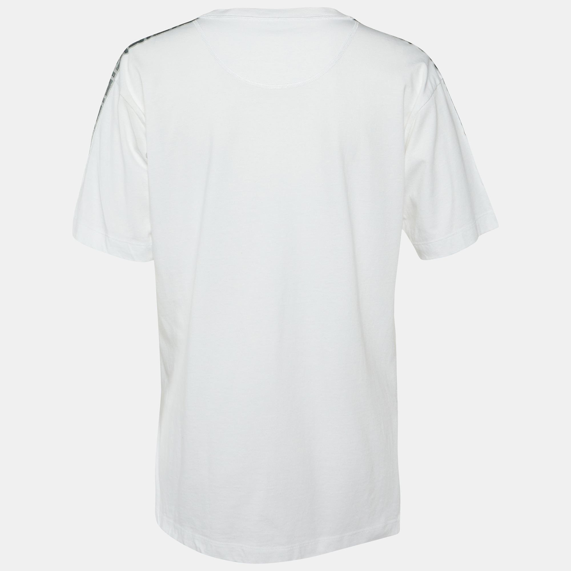 Fendi White Embossed Logo Print Cotton Crew Neck T-Shirt S 
