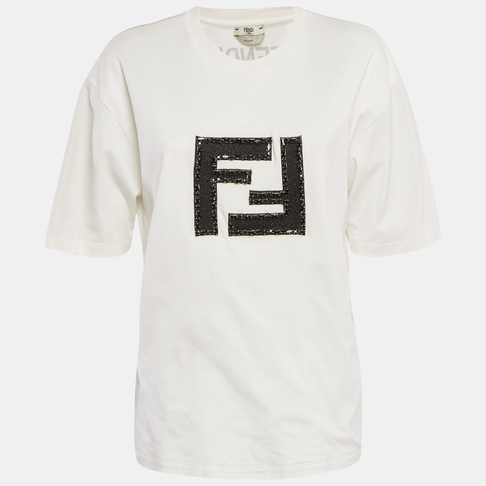 

Fendi White Logo Embellished Cotton Crew Neck T-Shirt M