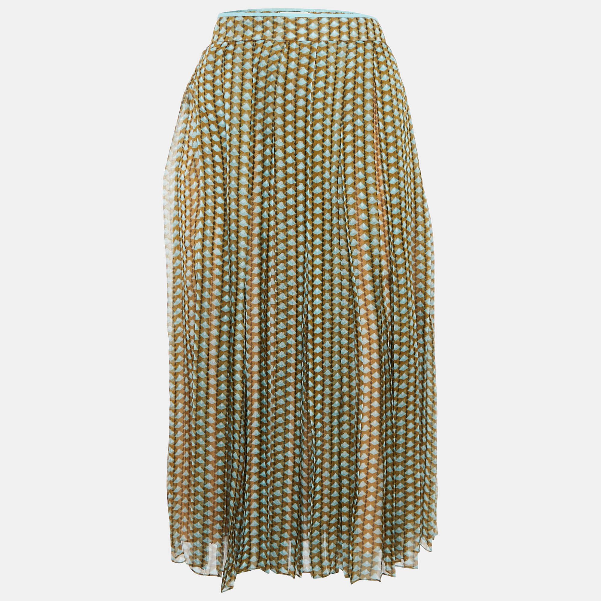 

Fendi Green Printed Silk Pleated Midi Skirt M