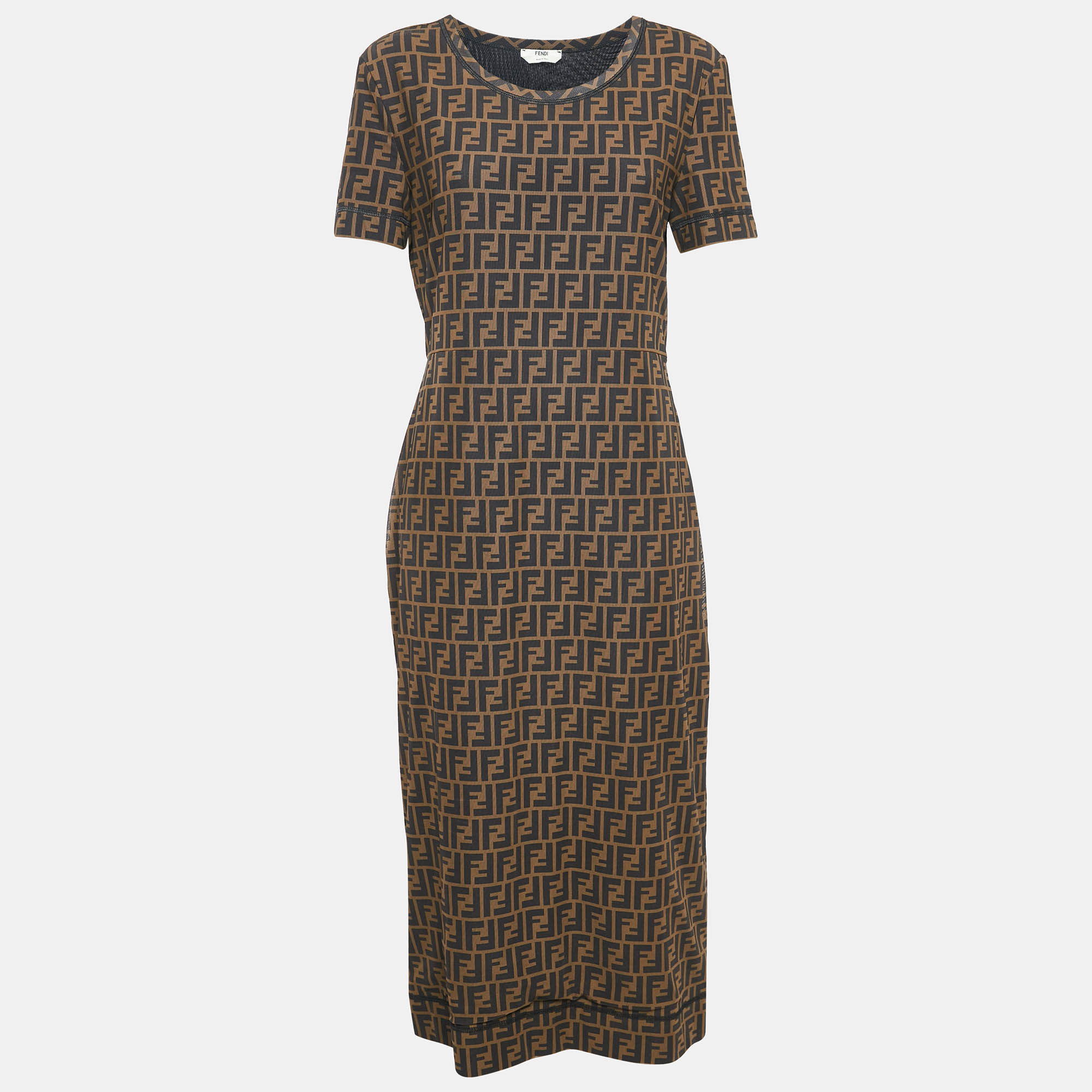 

Fendi Brown Zucca Print Jersey Round Neck Midi Dress L