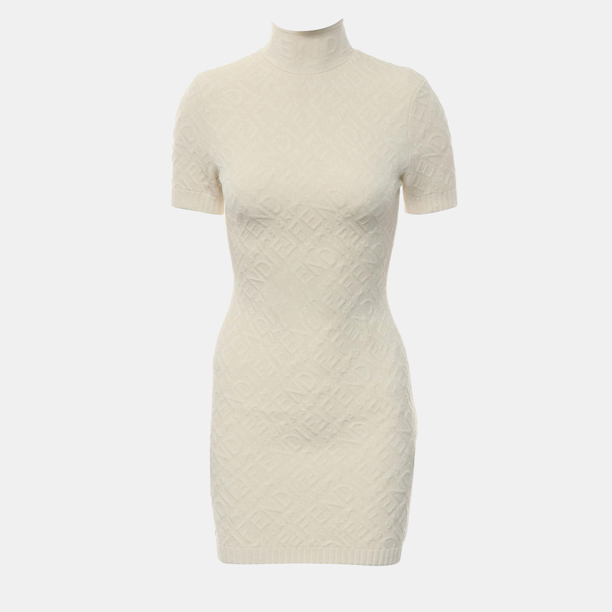 

Fendi Off White X Skims Logo Embossed High Neck Dress, Cream