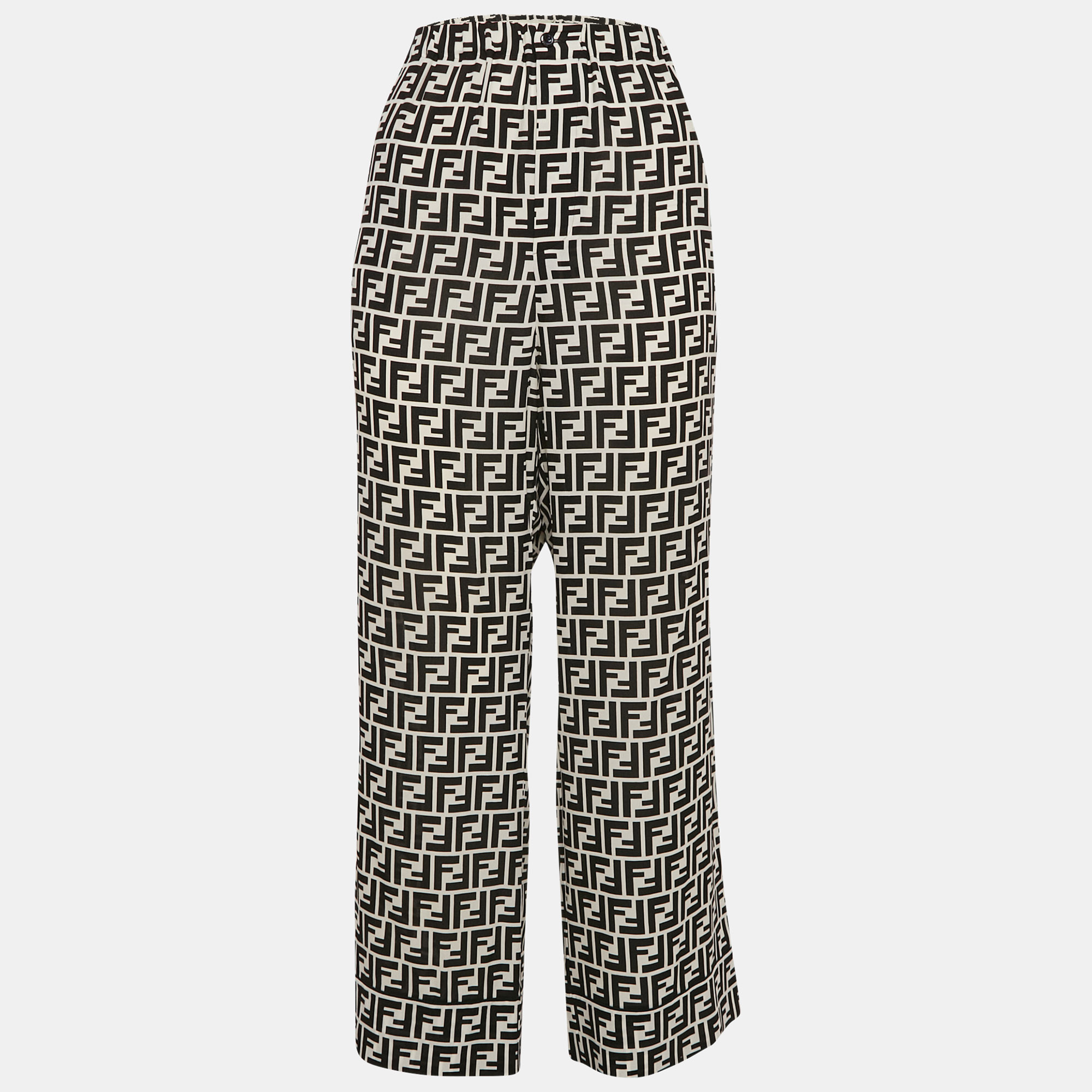 

Fendi Black/White Zucca Logo Print Silk Pants M