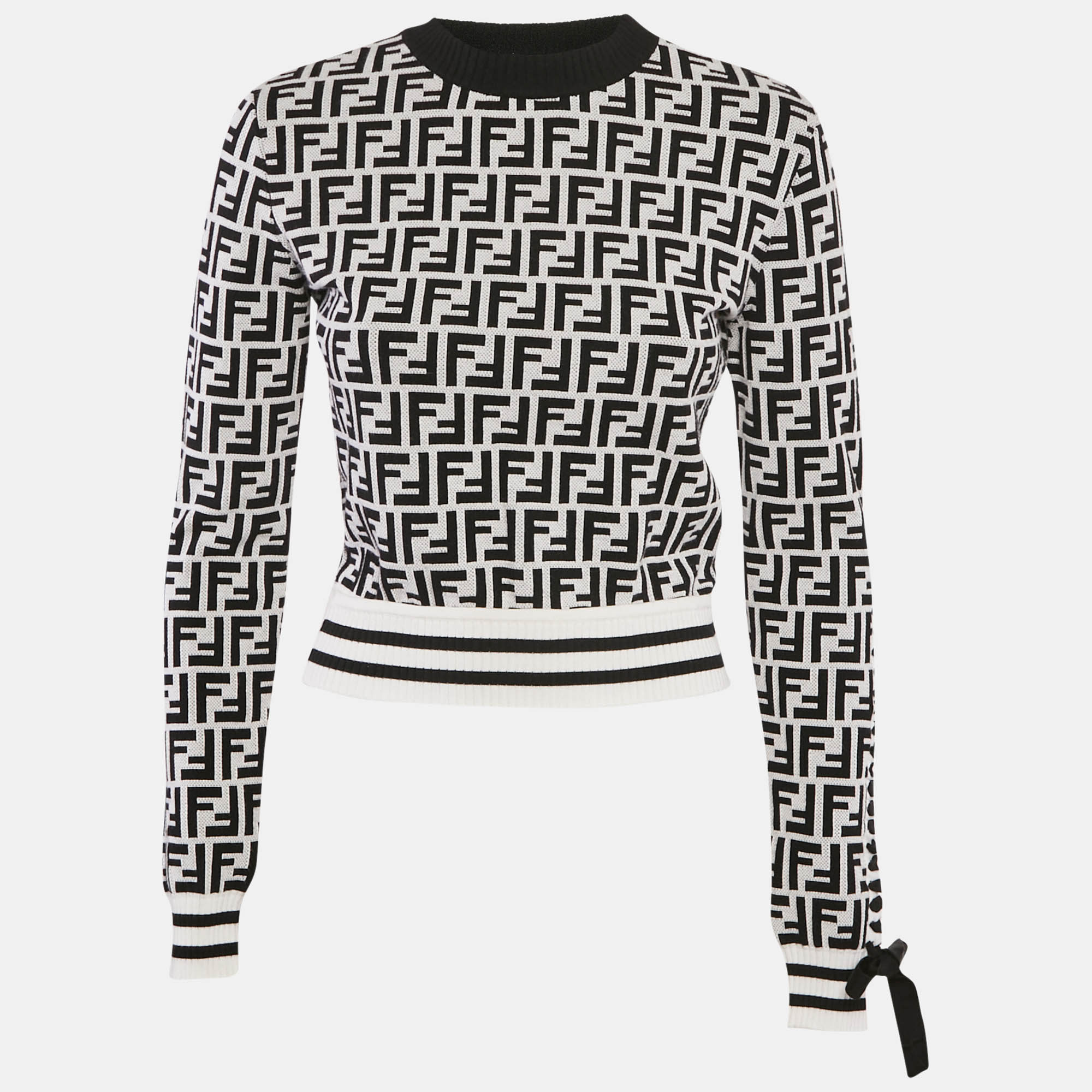 

Fendi White/Black FF Logo Jacquard Knit Pullover S