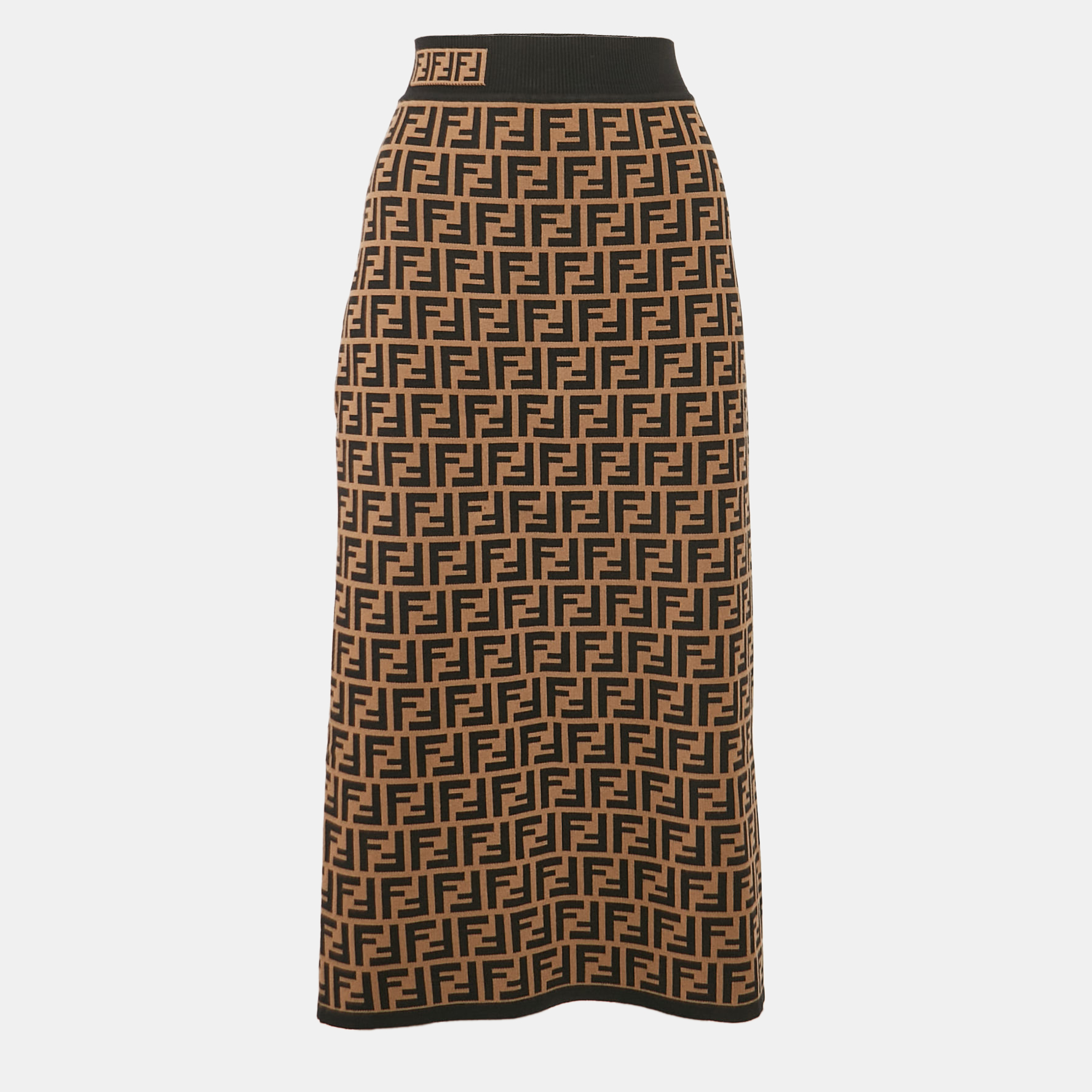 

Fendi Brown FF Zucca Jacquard Knit Midi Skirt L