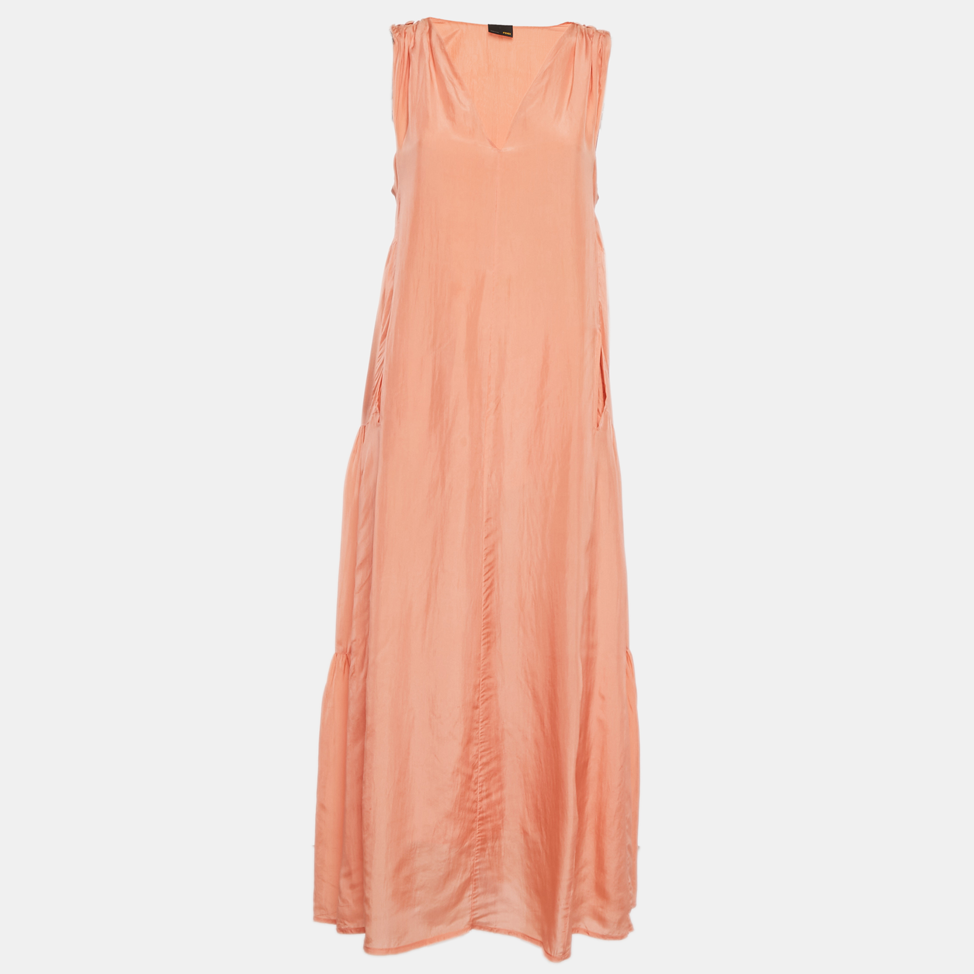 

Fendi Light Orange Silk Sleeveless Tiered Maxi Dress M