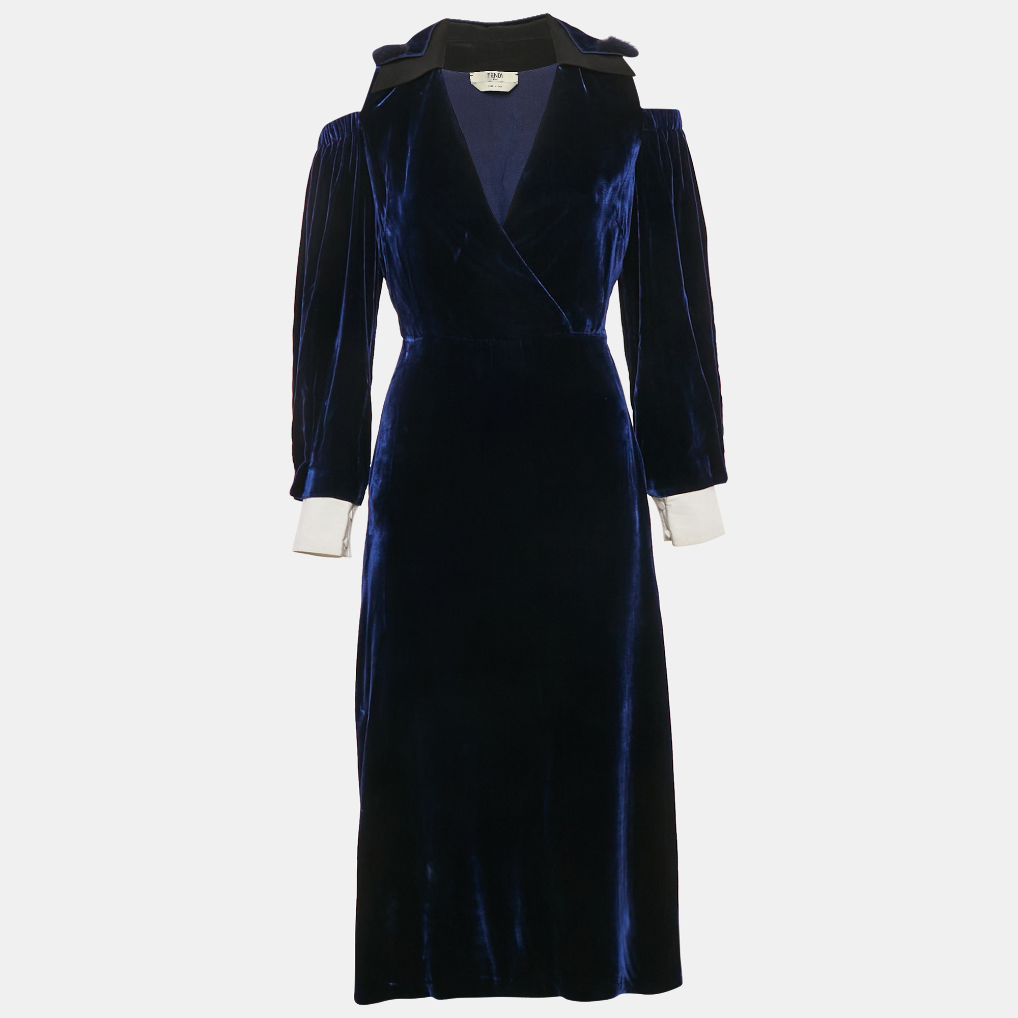 

Fendi Navy Blue Velvet Cold-Shoulder Midi Dress S