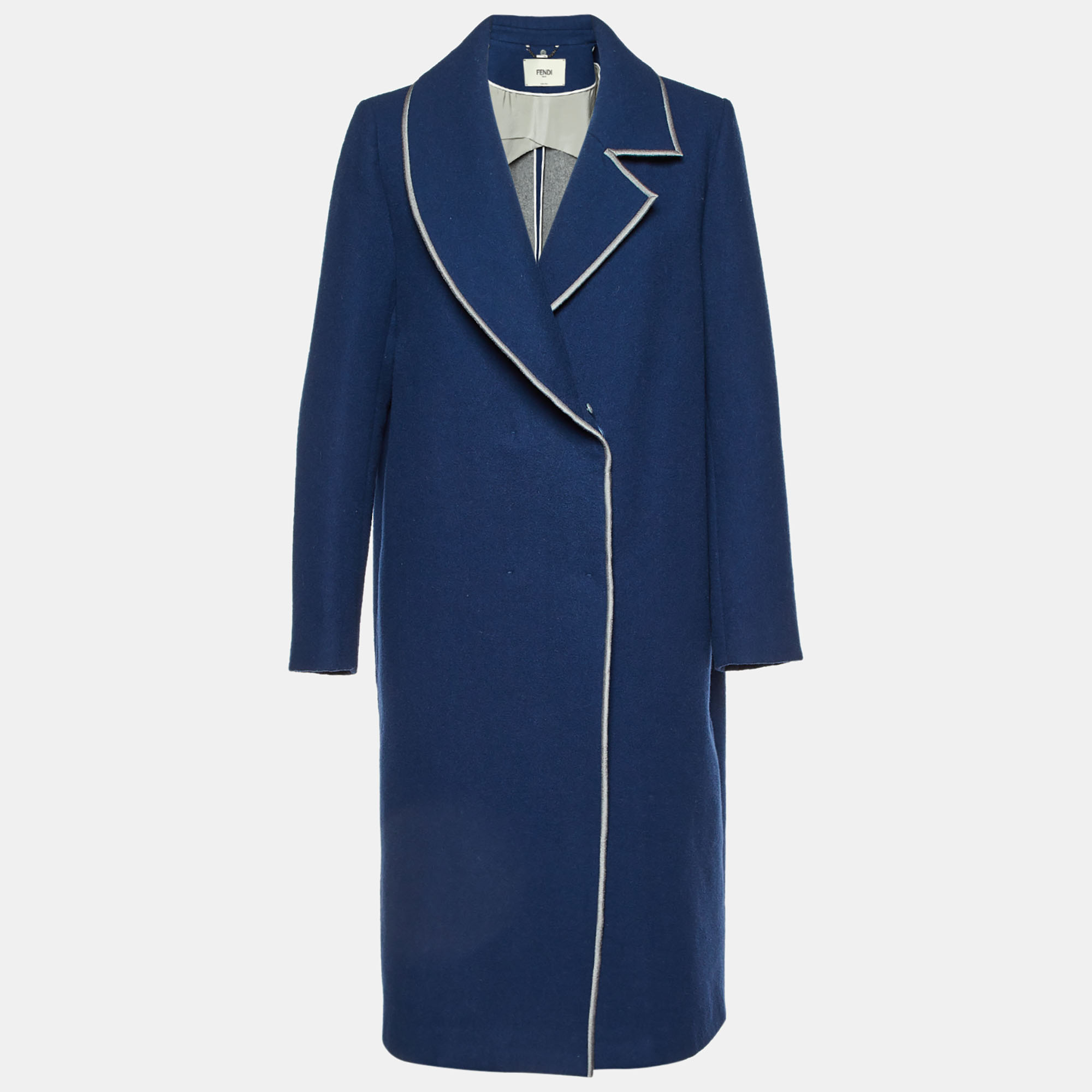 

Fendi Navy Blue Fleece Wool Double Breasted Long Coat M