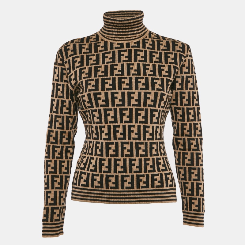 

Fendi Vintage Brown Zucca Stretch Knit Turtle Neck Pullover M