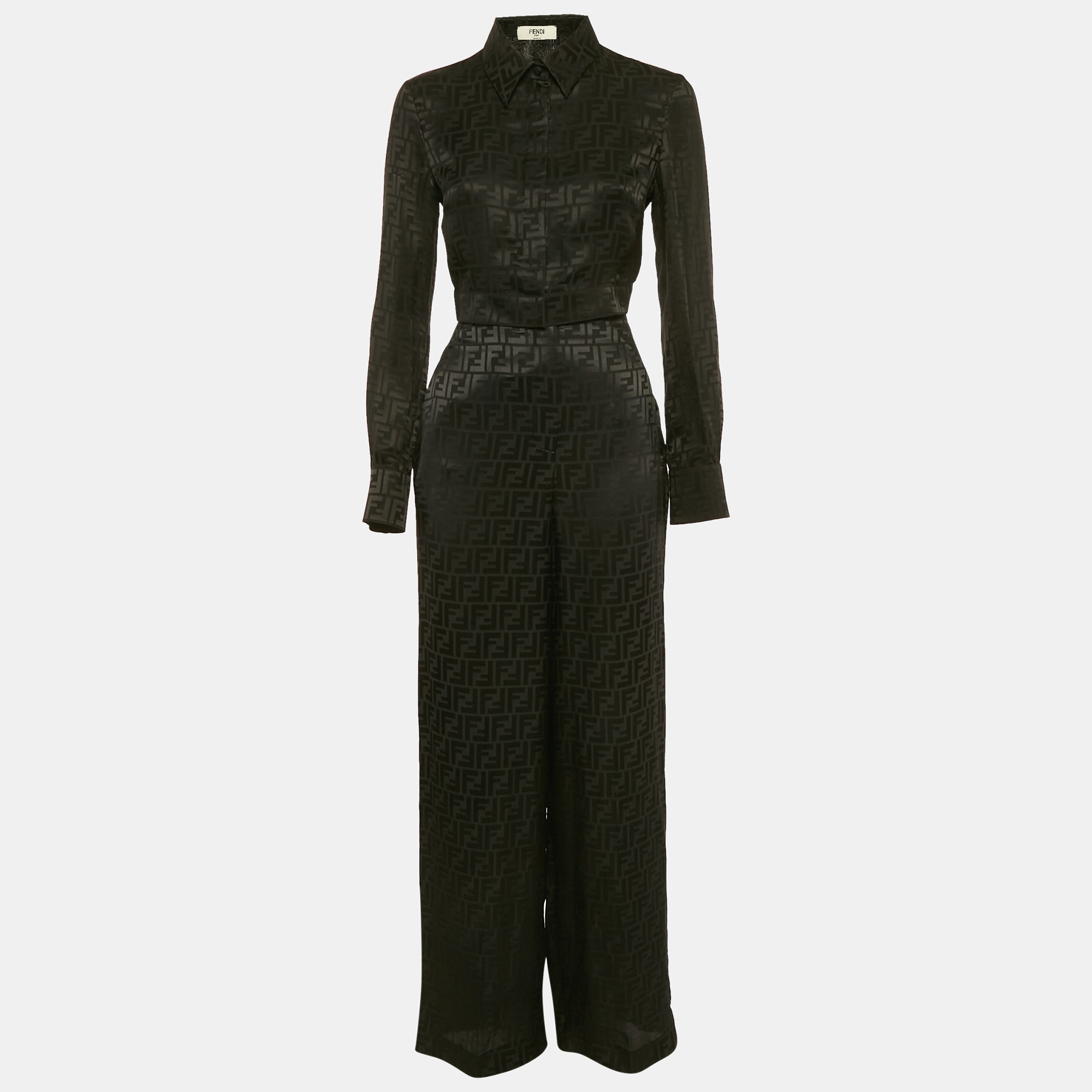 

Fendi Black Zucca Jacquard Silk Pajama Top & Pants Set S