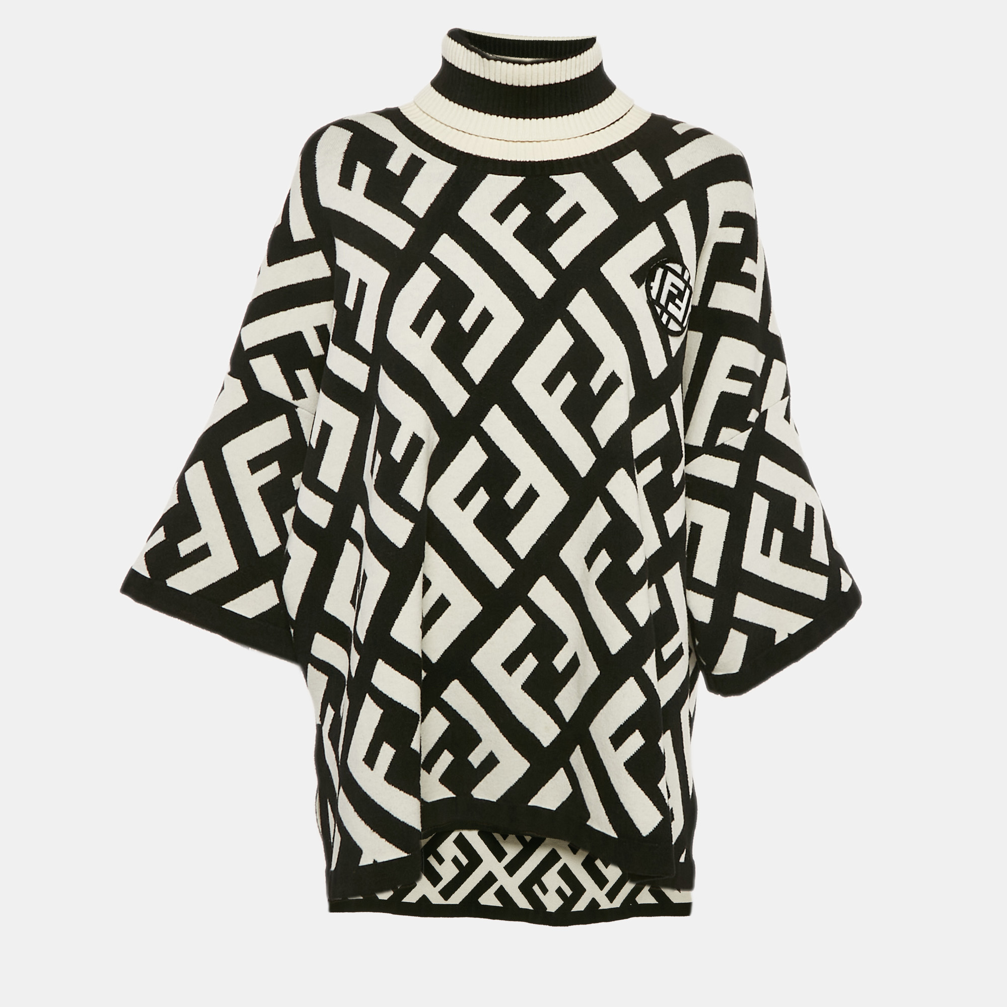 

Fendi Black/White Zucca Jacquard Wool Blend Turtle Neck Sweater M