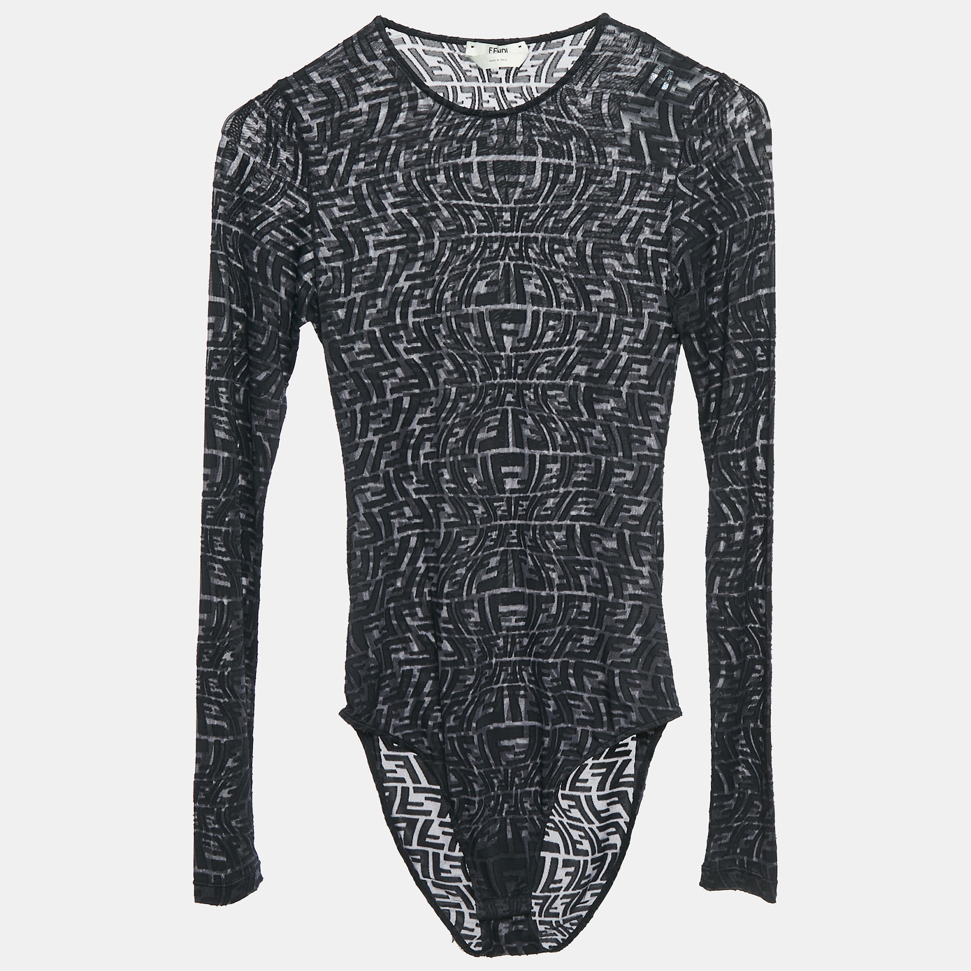 

Fendi Black FF Stretch Tulle Sheer Bodysuit XS