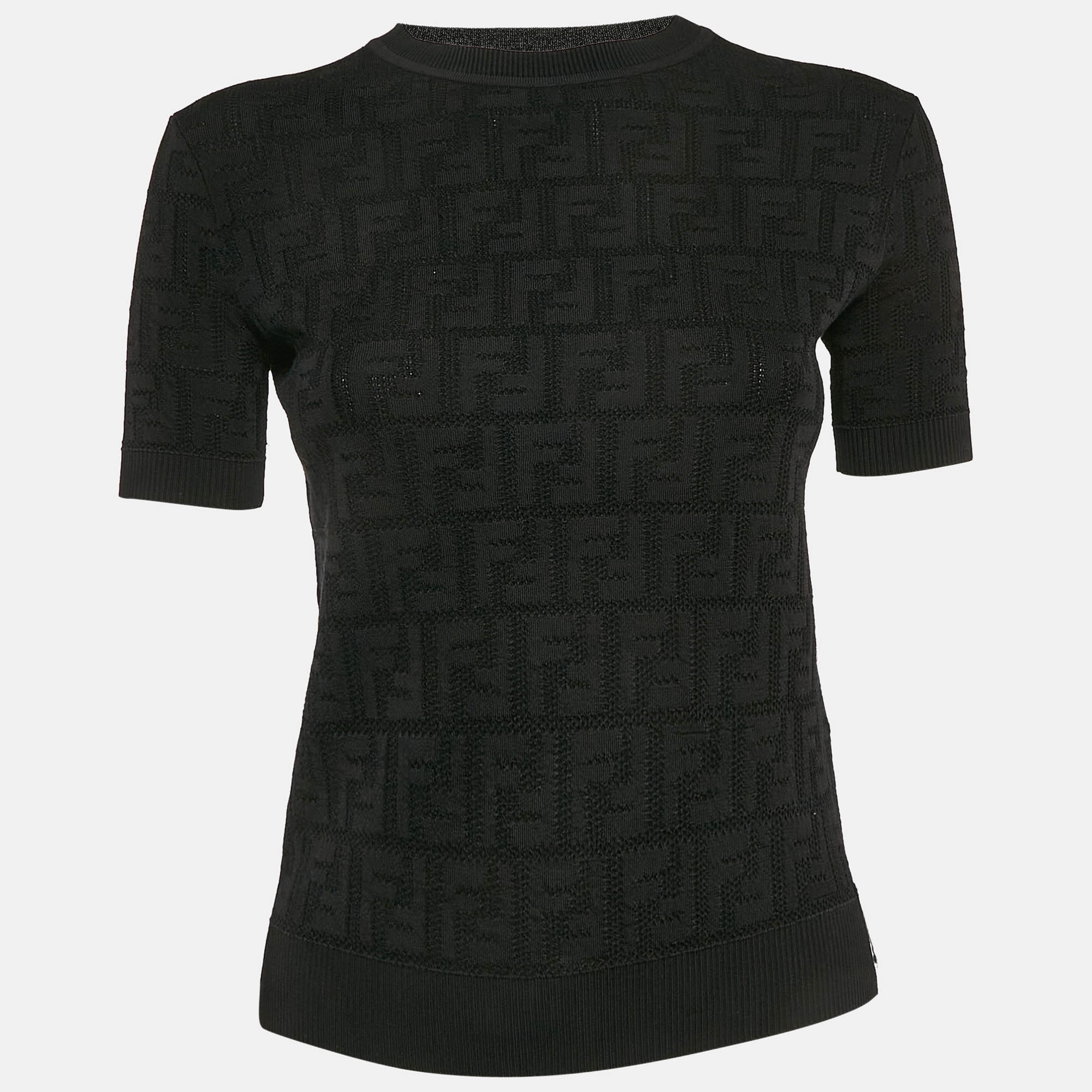 

Fendi Black Zucca Monogram Jersey Pullover Top XS