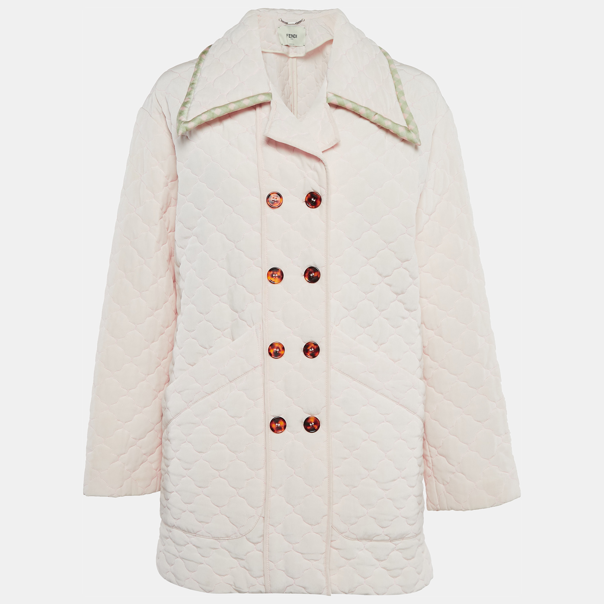 

Fendi Pink Silk Double Breasted Button Front Quilted Coat S