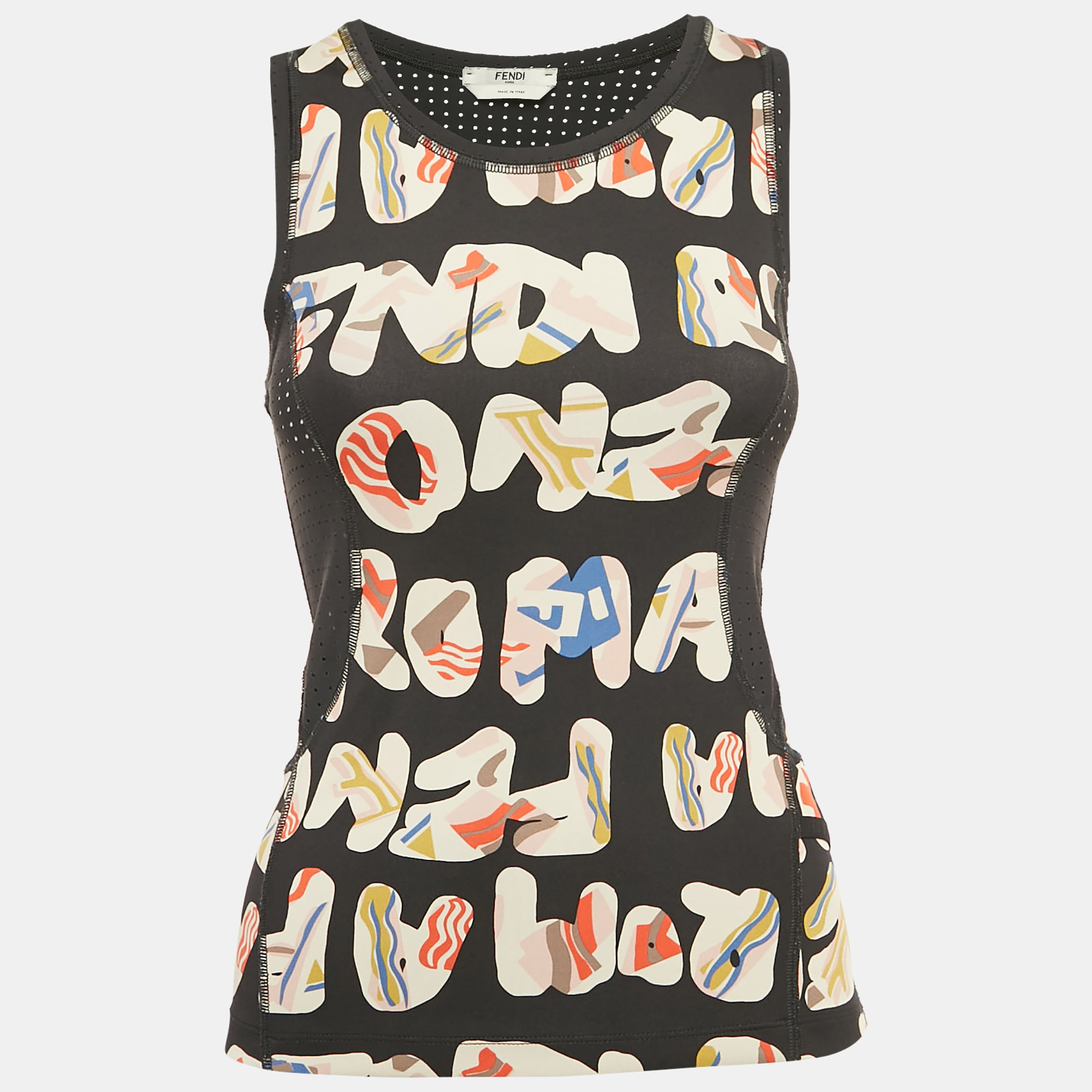 

Fendi Black Printed Technical Jersey Tank Top S