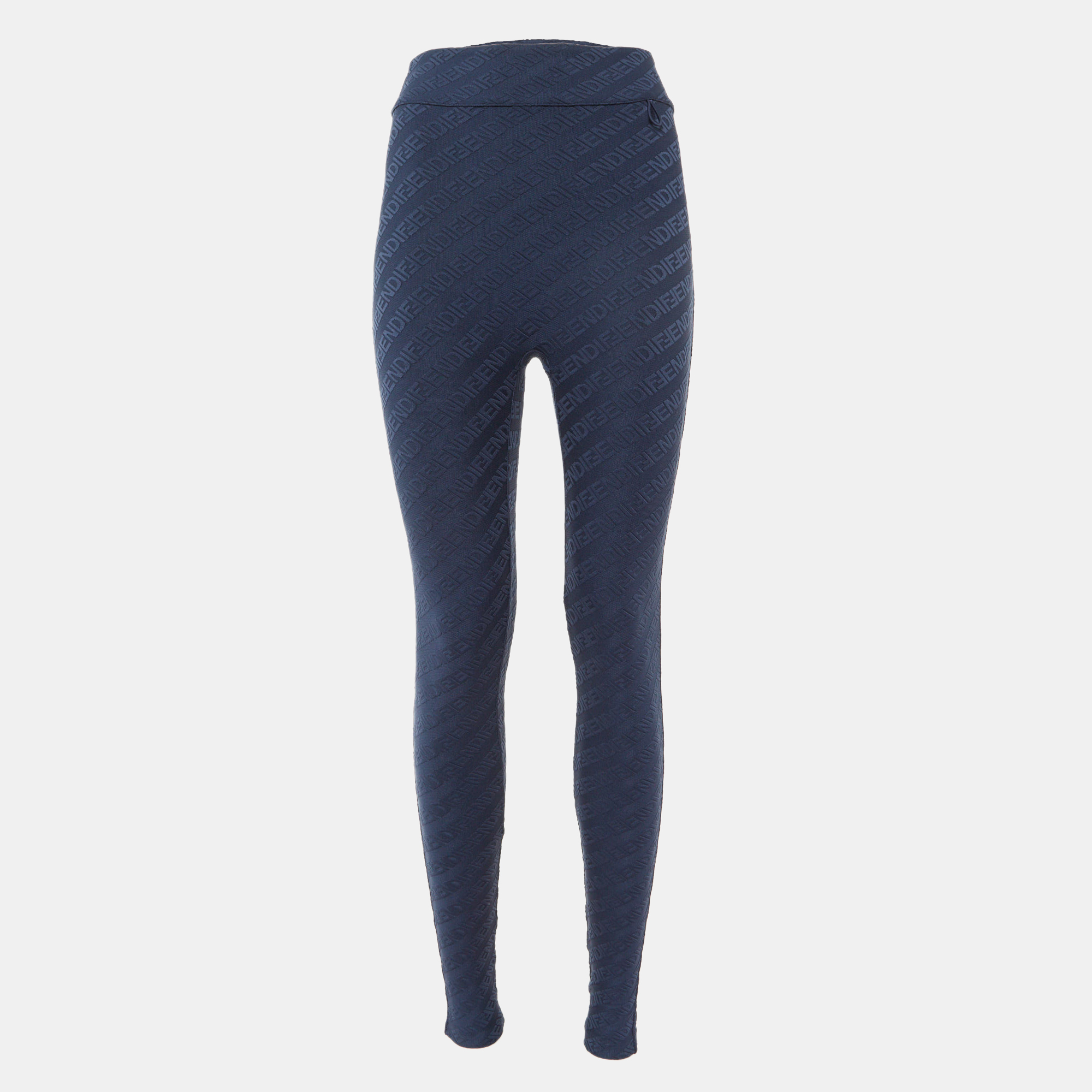 

Fendi Navy Blue FF Logo Jacquard Knit Leggings S