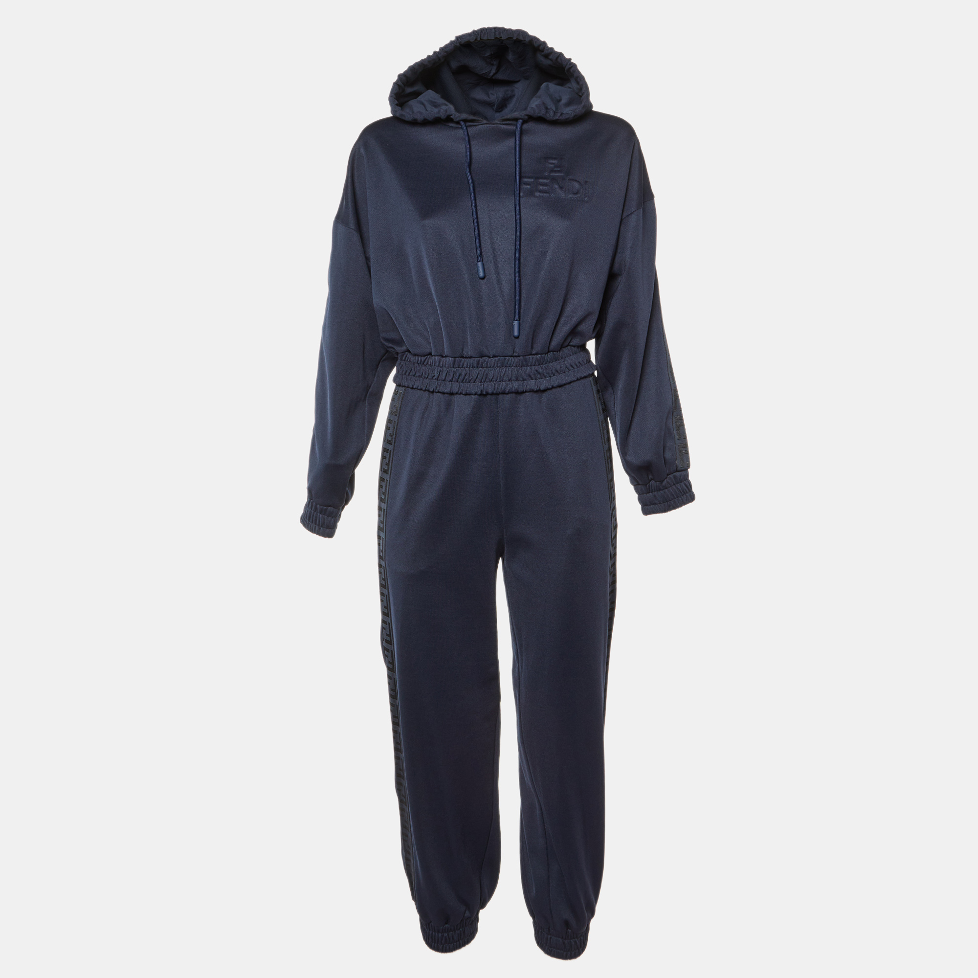 

Fendi Navy Blue Jersey Cropped Hoodie & Trousers Set S