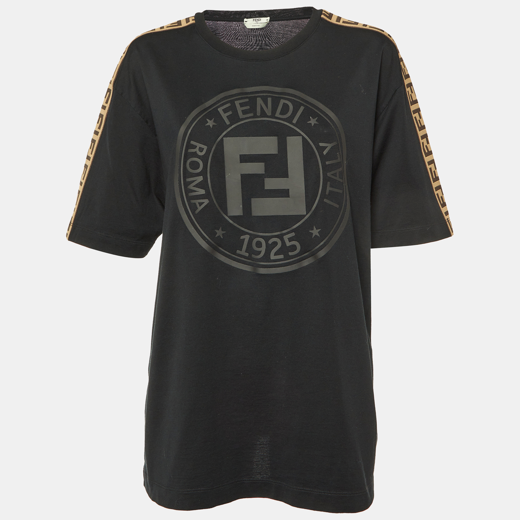 

Fendi Black FF Logo Embossed Cotton Crew Neck T-Shirt M