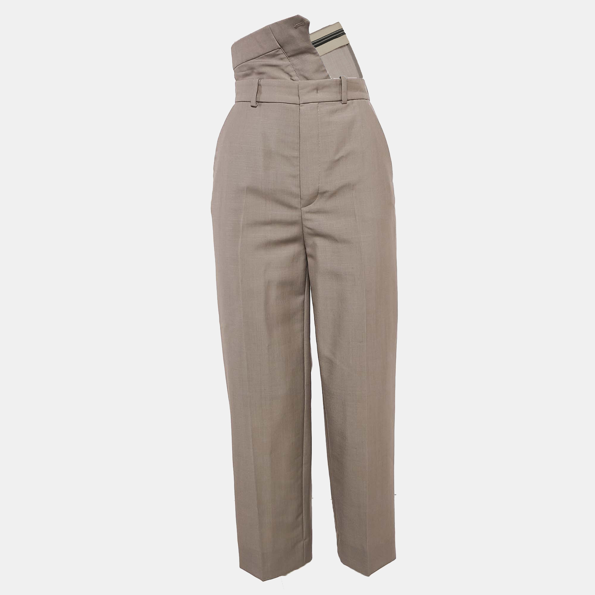 

Fendi Beige Wool Blend Folded Waist Tapered Trousers XS