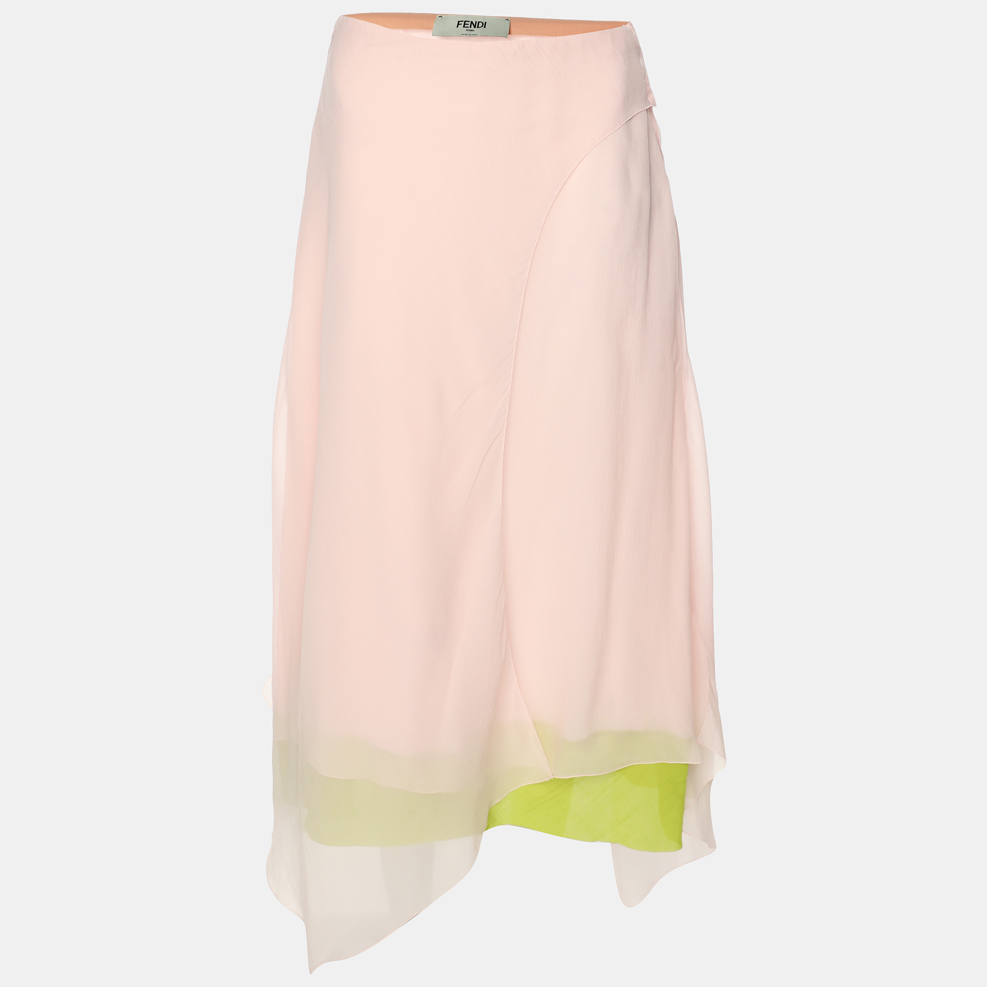 

Fendi Pink/Green Silk Asymmetric Midi Skirt S