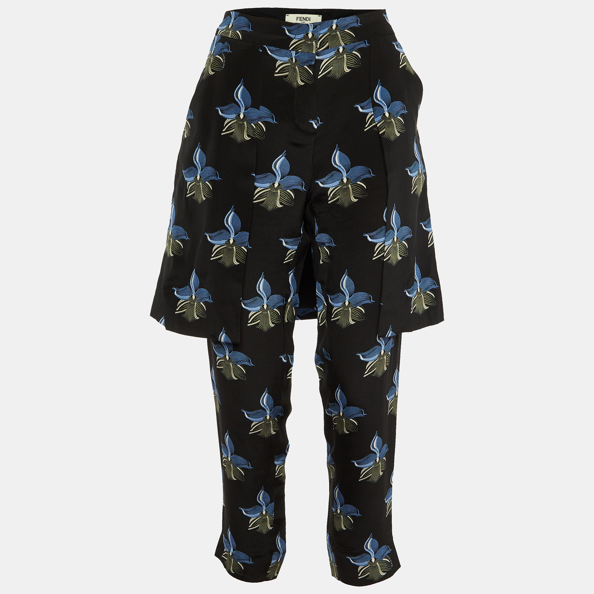 

Fendi Black Floral Print Silk Overlay Trousers S