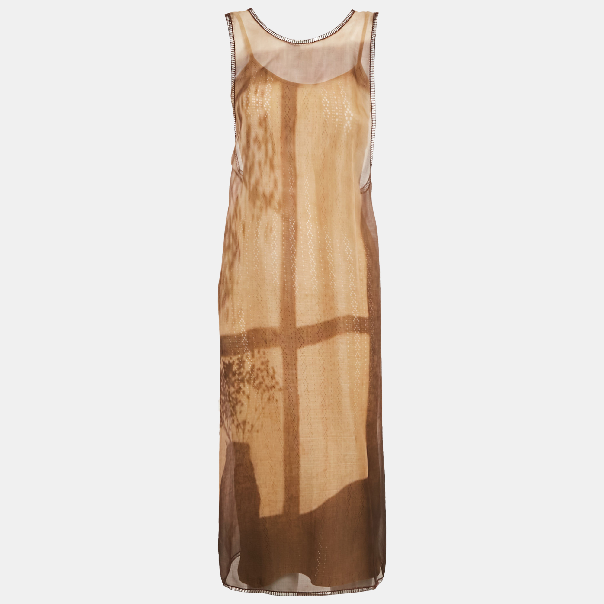 

Fendi Brown Silk Byssus Column Midi Dress S