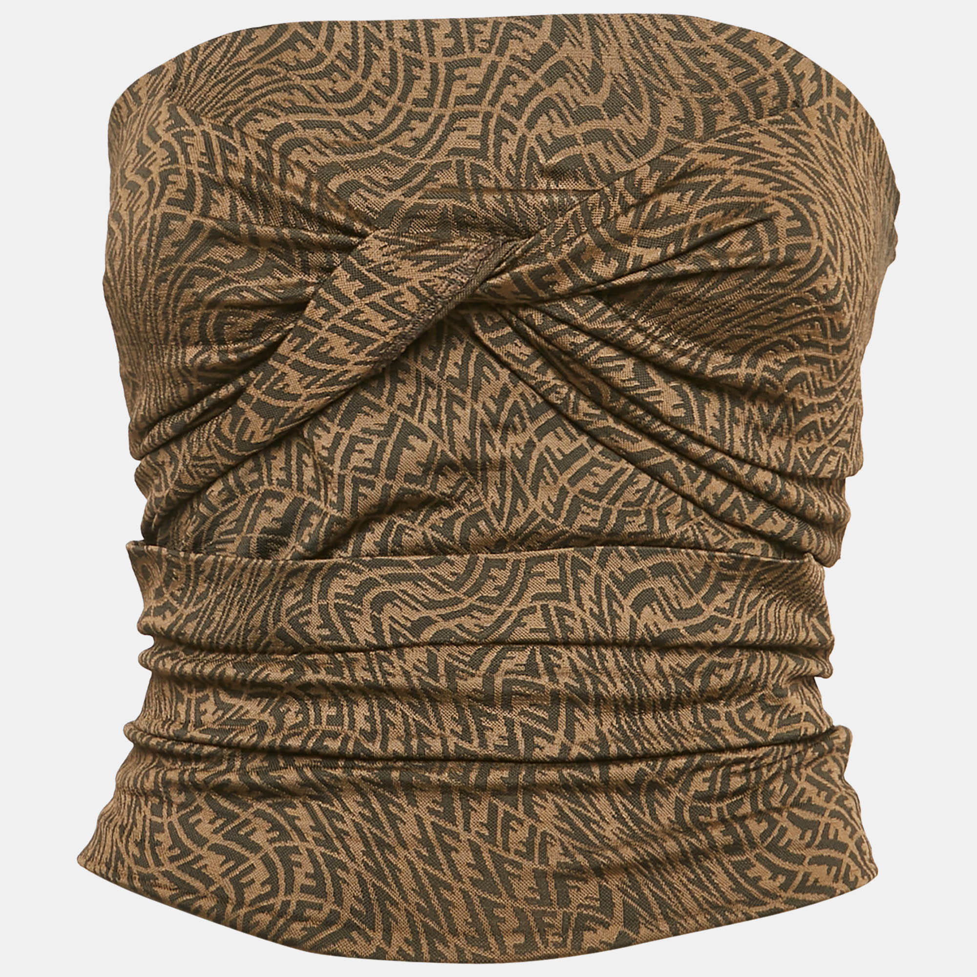 

Fendi Brown FF Zucca Monogram Jacquard Knit Strapless Crop Top S