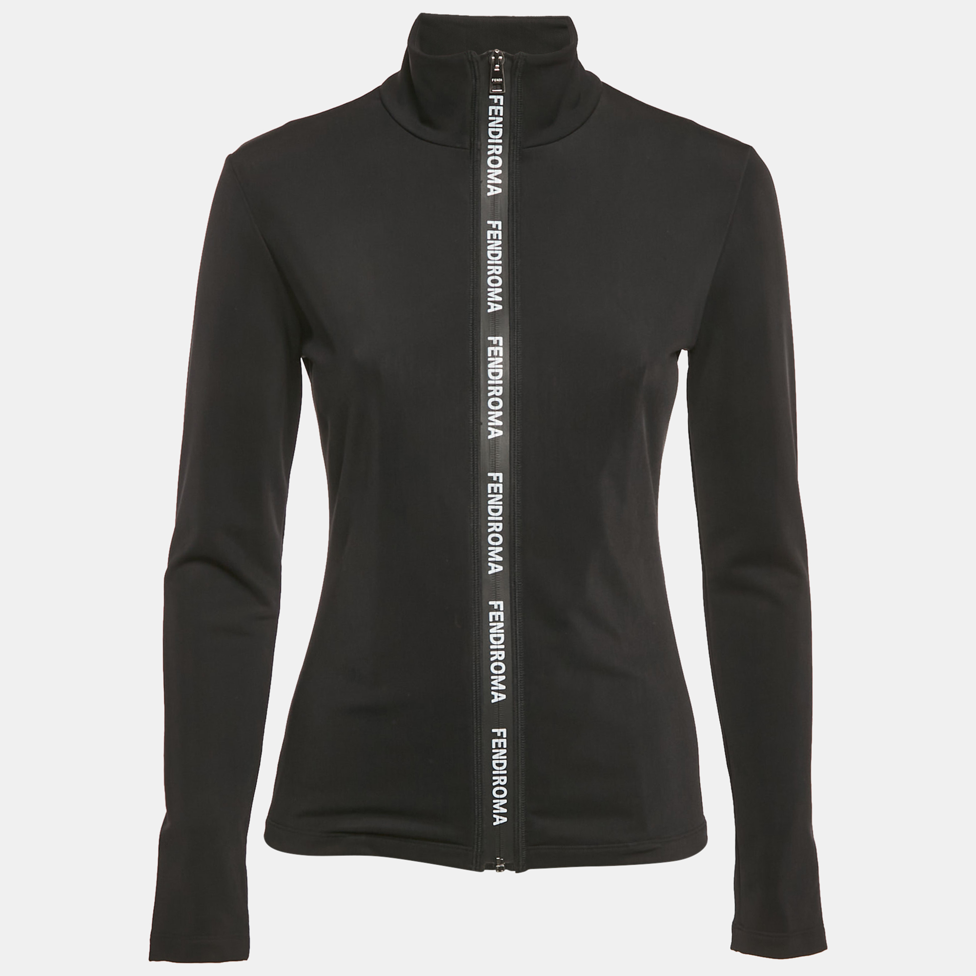 

Fendi Black Jersey Logo Band Detail Zip-Up Jacket S